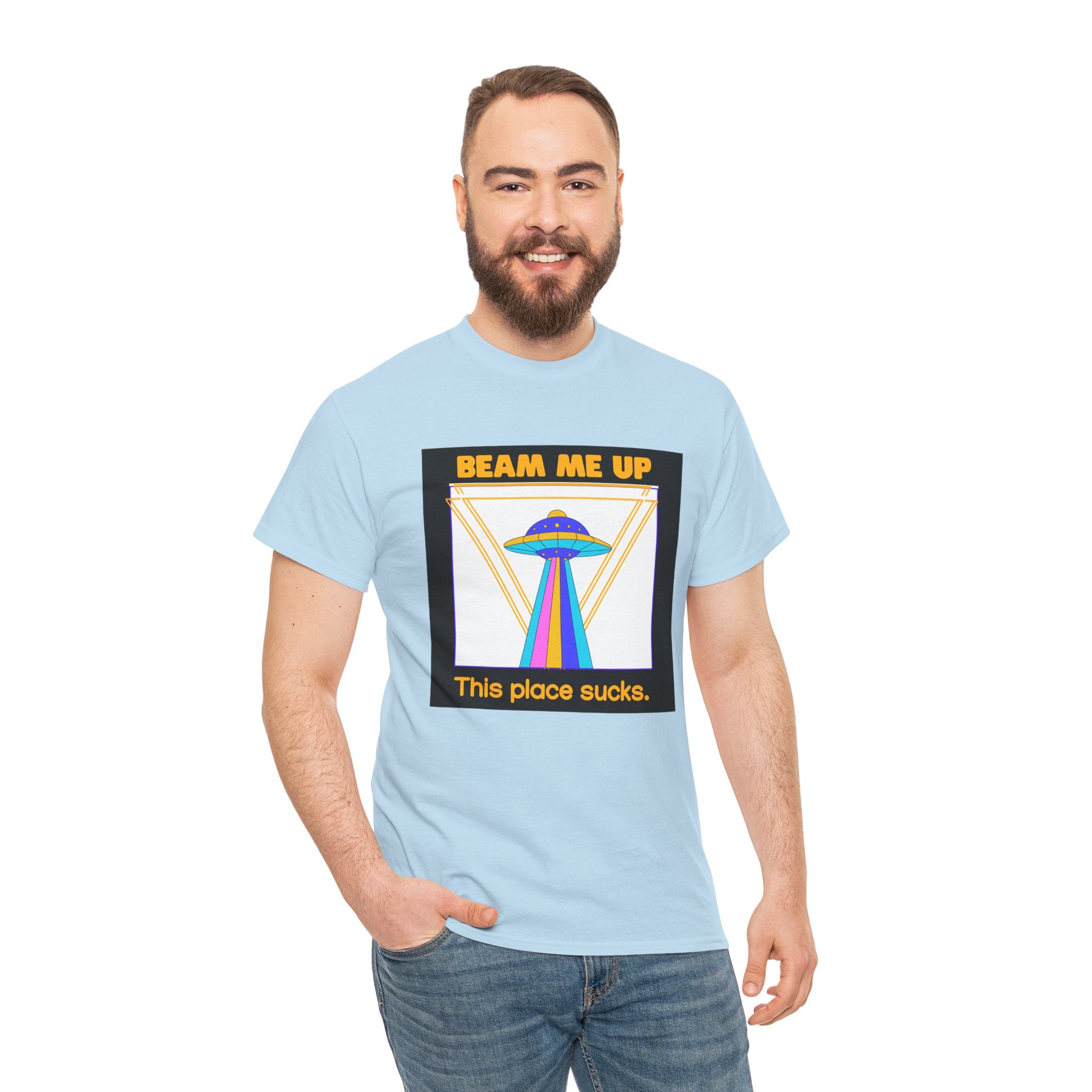 'Beam Me Up' Funny UFO Unisex Cotton T-Shirt