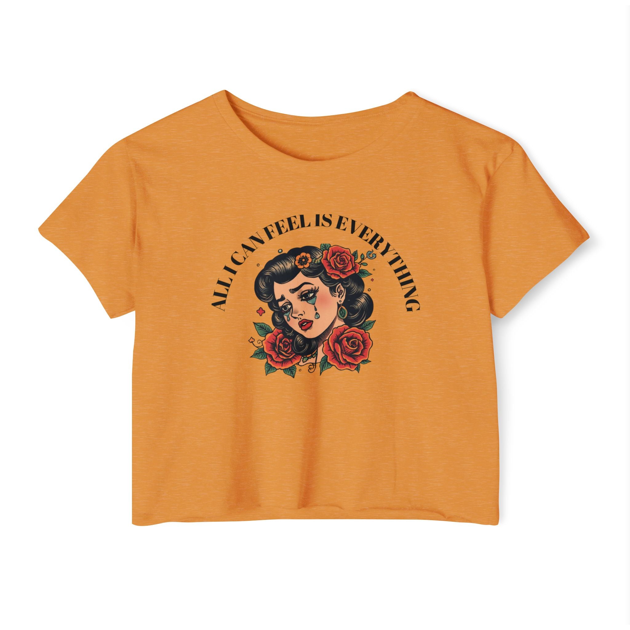 Retro Rose Tattoo 'All I Can Feel Is Everything' Graphic Empath Gift - Festival Crop Top