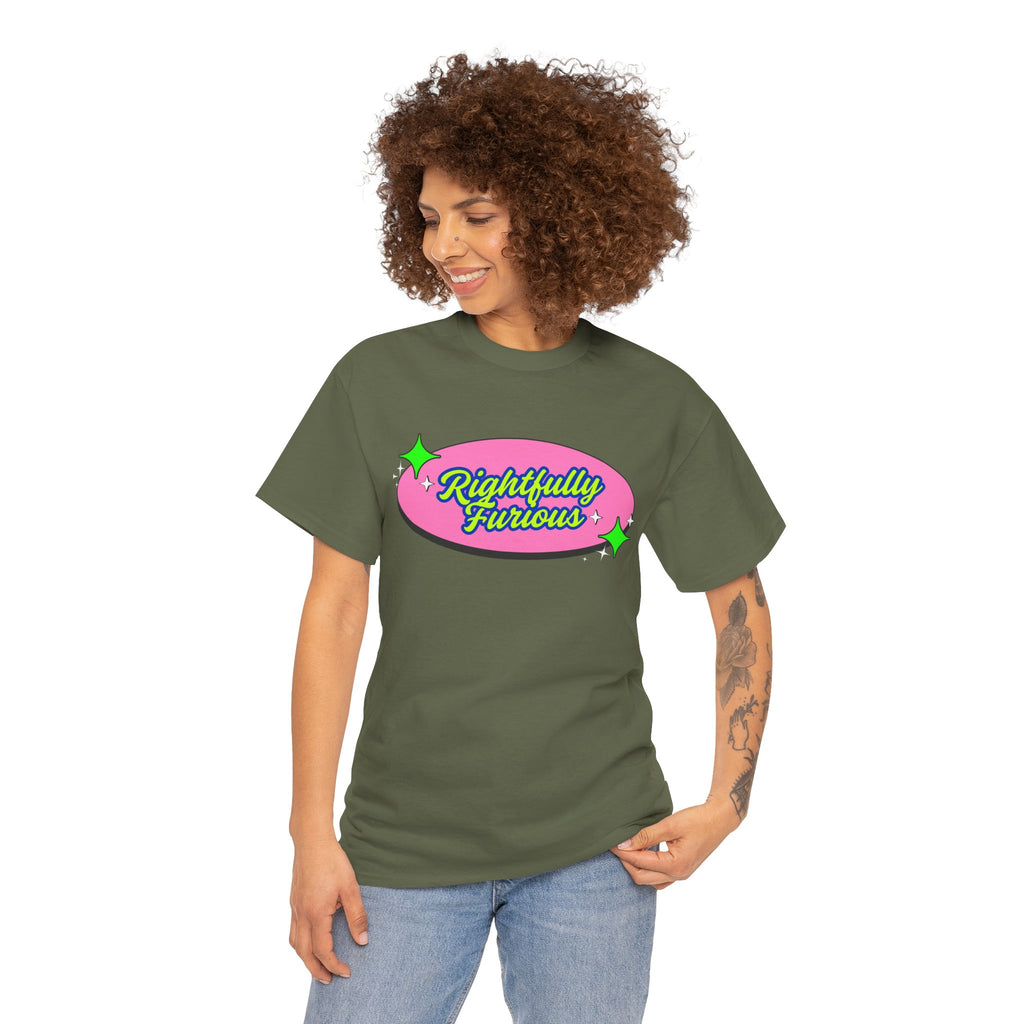 Rightfully Furious Retro Pink & Neon Graphic T-Shirt — "