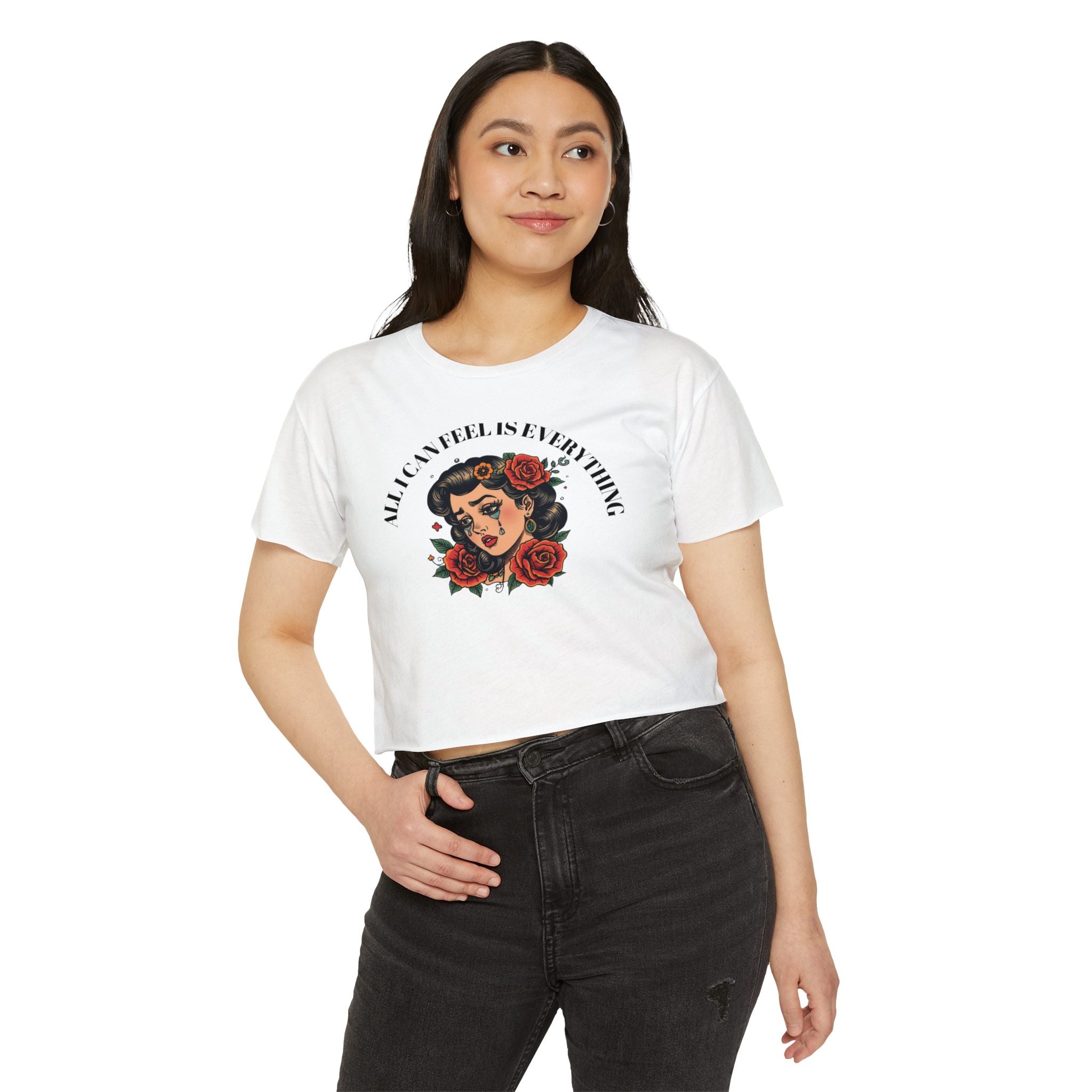 Retro Rose Tattoo 'All I Can Feel Is Everything' Graphic Empath Gift - Festival Crop Top