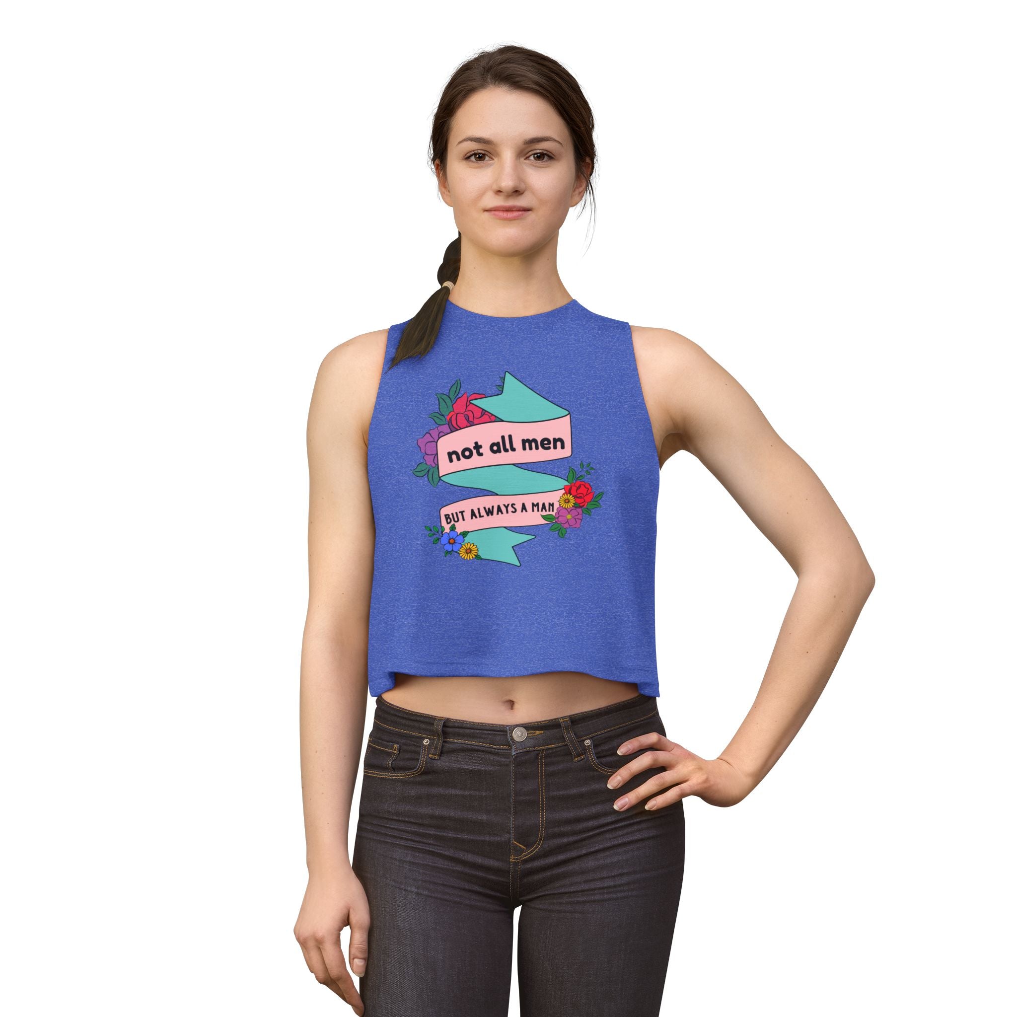 Not All Men Feminist Floral Tattoo Banner Crop Top
