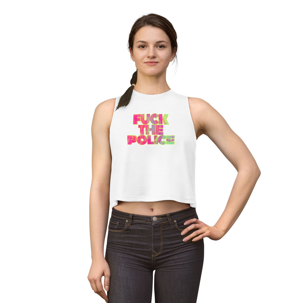 'F*** The Police' Neon Protest Crop Top Tee