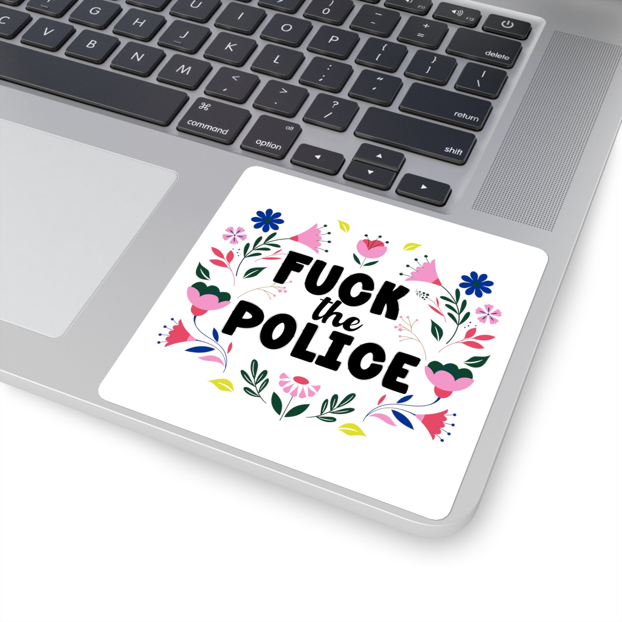 Boho Feminine 'Fuck The Police' Floral Protest Sticker Square Sticker.