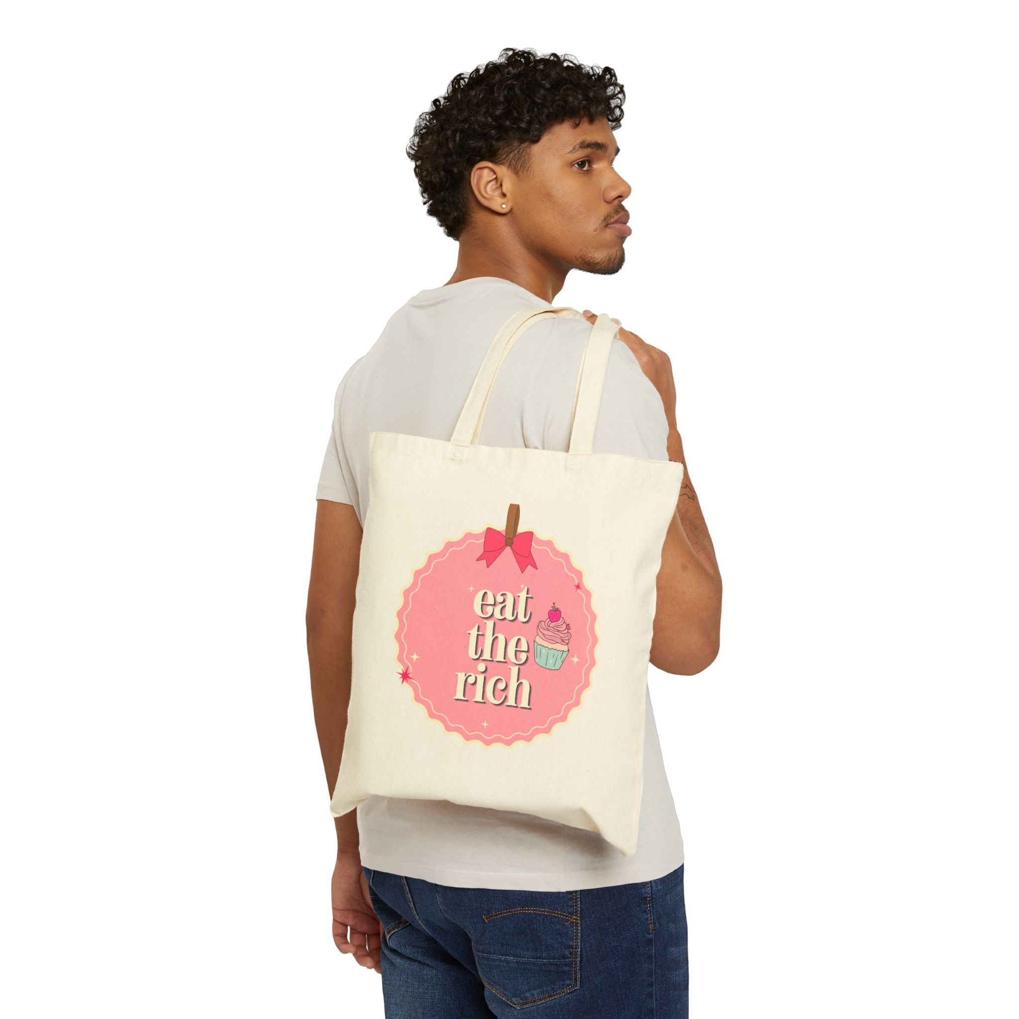 Eat the Rich Coquette Pink Pastry Cupcake Cotton Canvas Tote Bag