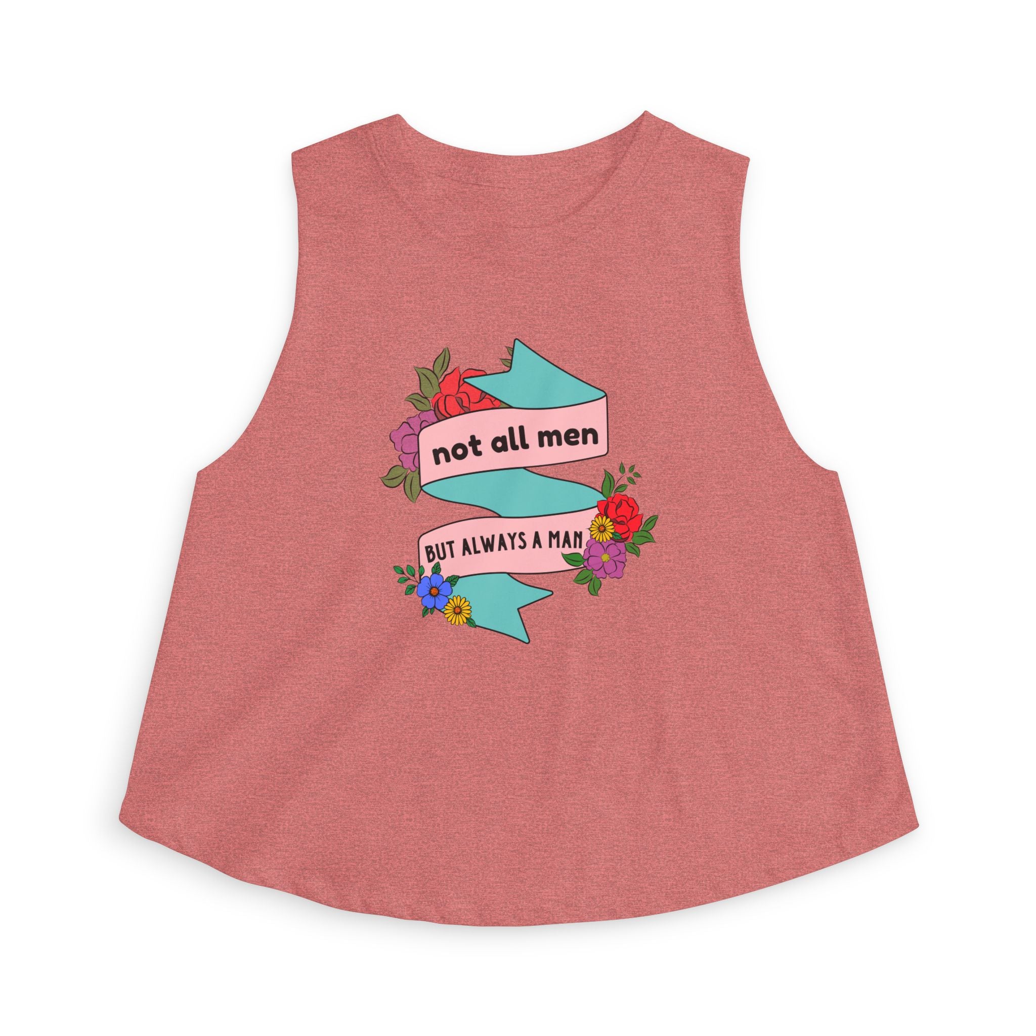 'Not All Men' Feminist Floral Tattoo Banner Crop Top Tee