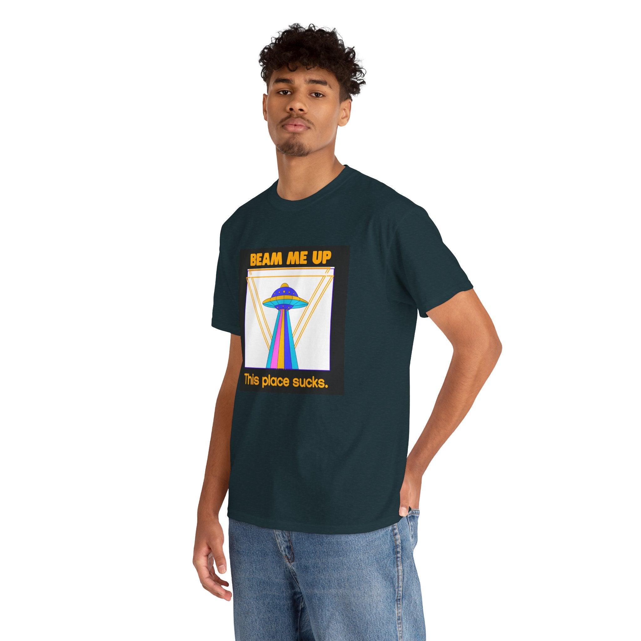 'Beam Me Up' Funny UFO Unisex Cotton T-Shirt