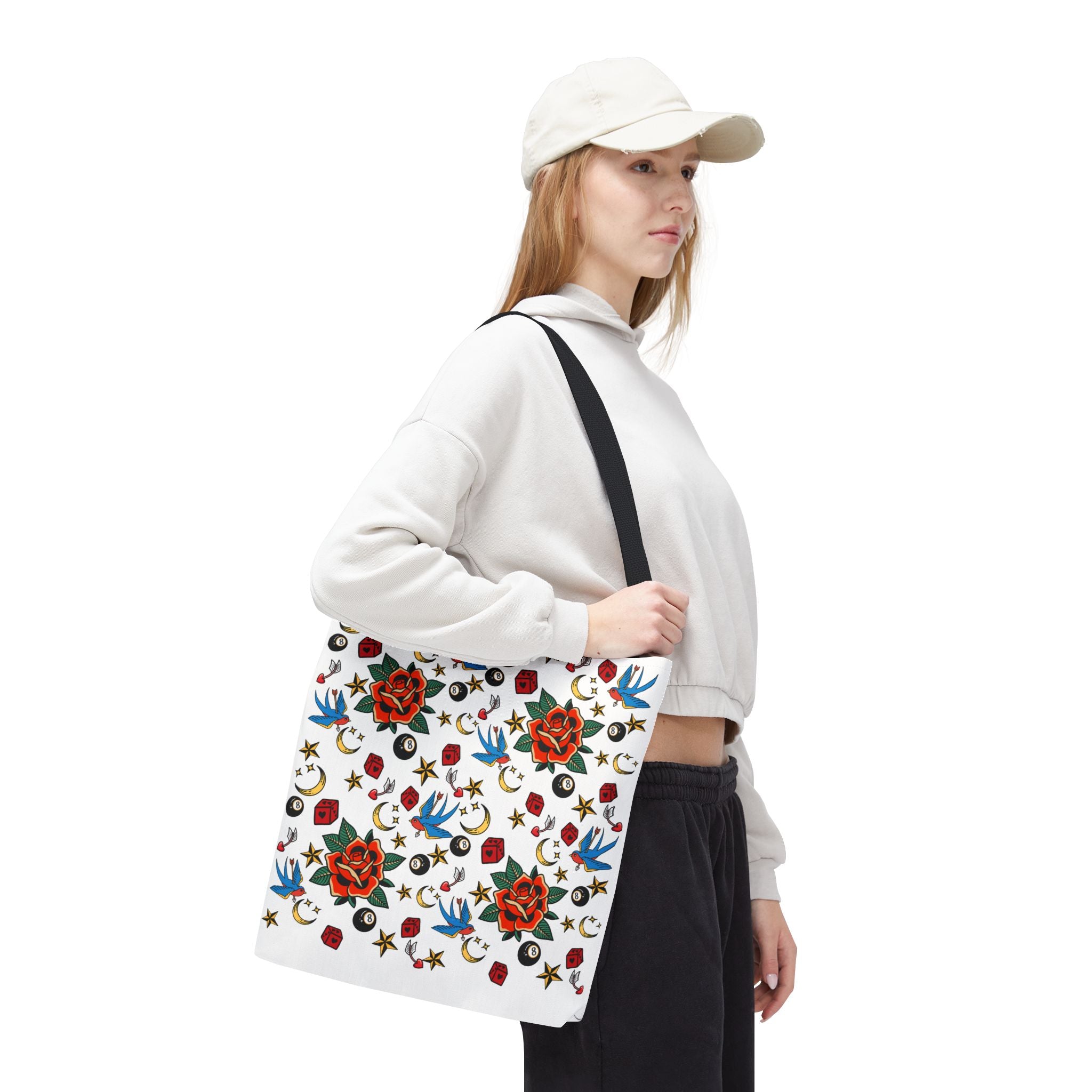 Vintage Tattoo Rose Pattern Tote Bag