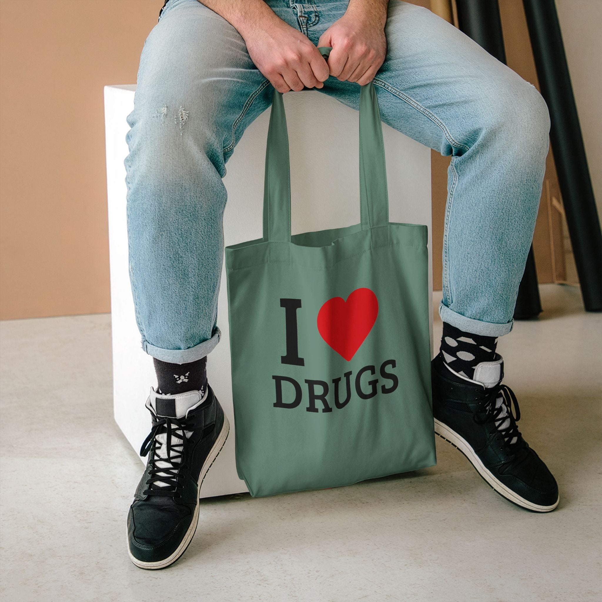 'I HEART DRUGS' Cotton Canvas Tote Bag