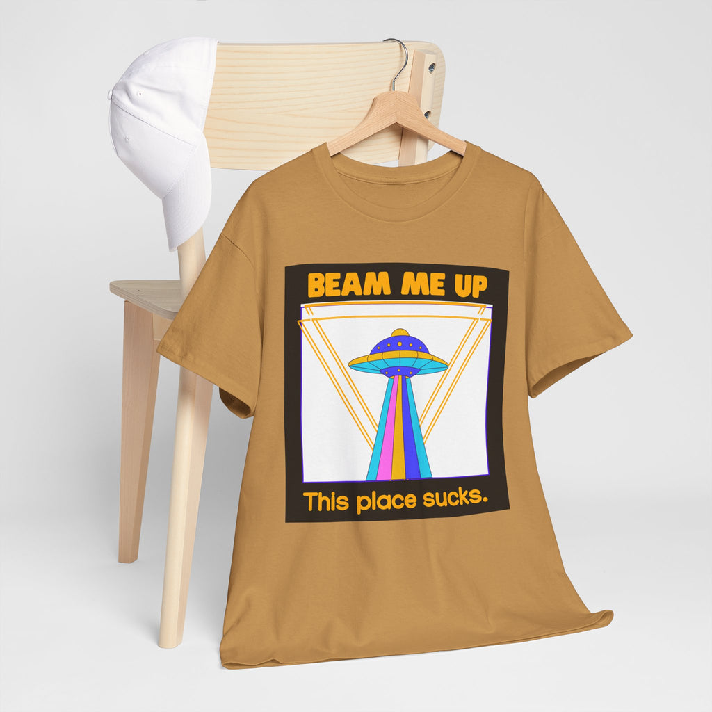 Beam Me Up Funny UFO T-Shirt — Colorful Alien Sarcasm Tee