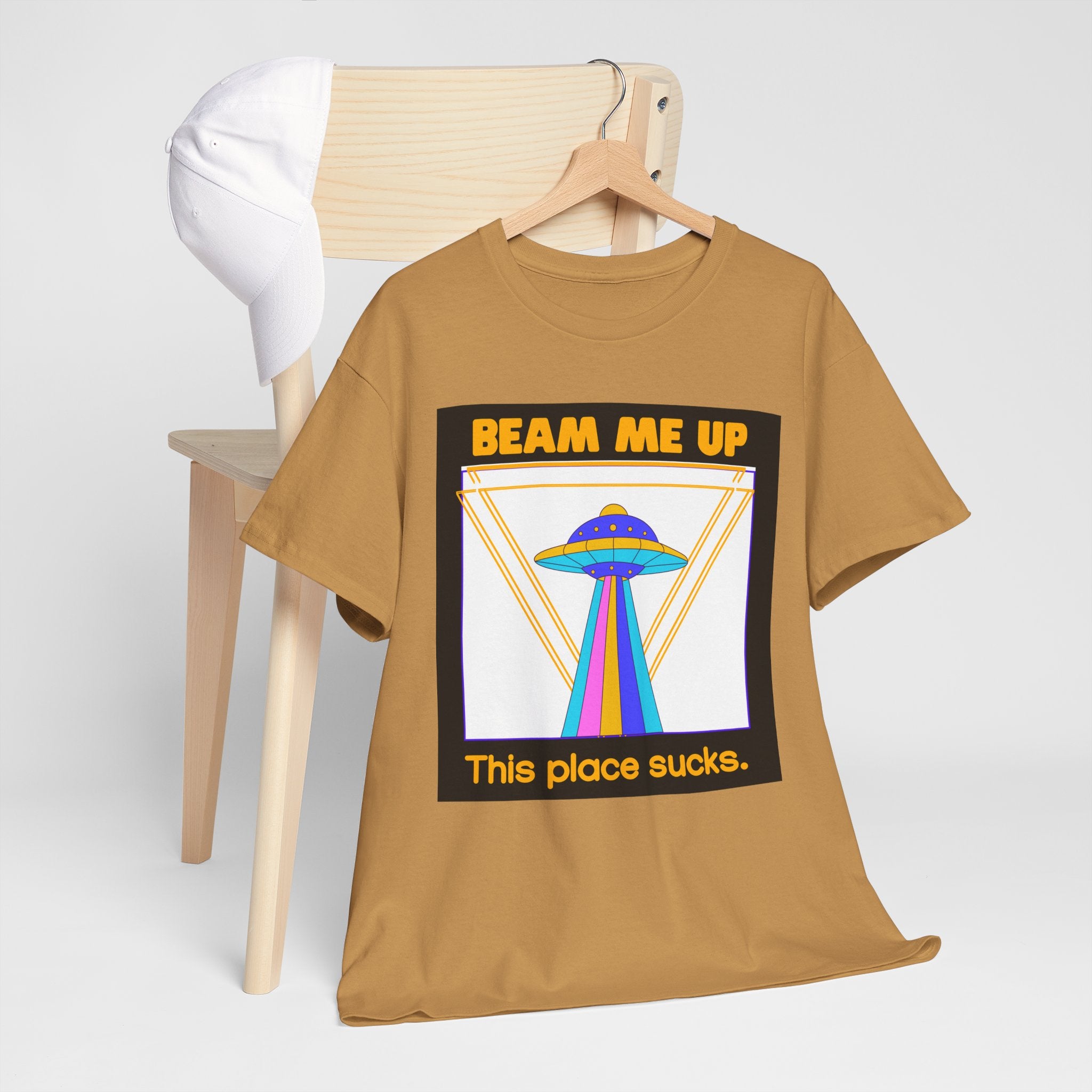 Beam Me Up Funny UFO T-Shirt — Colorful Alien Sarcasm Tee