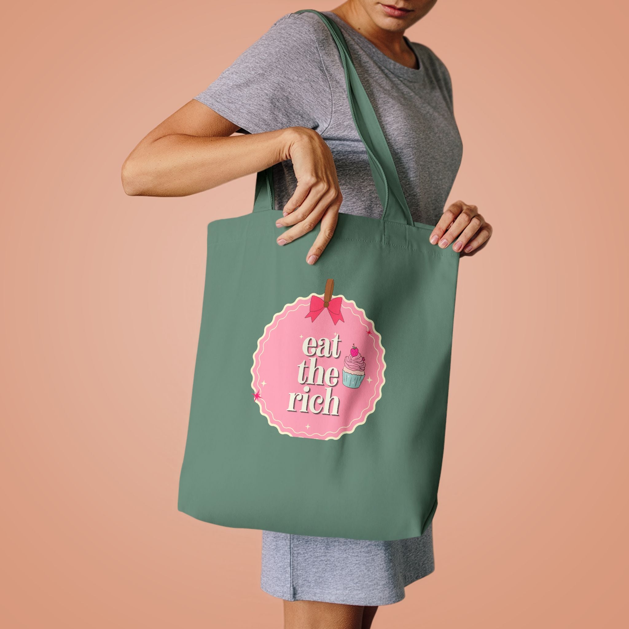'Eat the Rich' Coquette Pink Cupcake Cotton Canvas Tote Bag