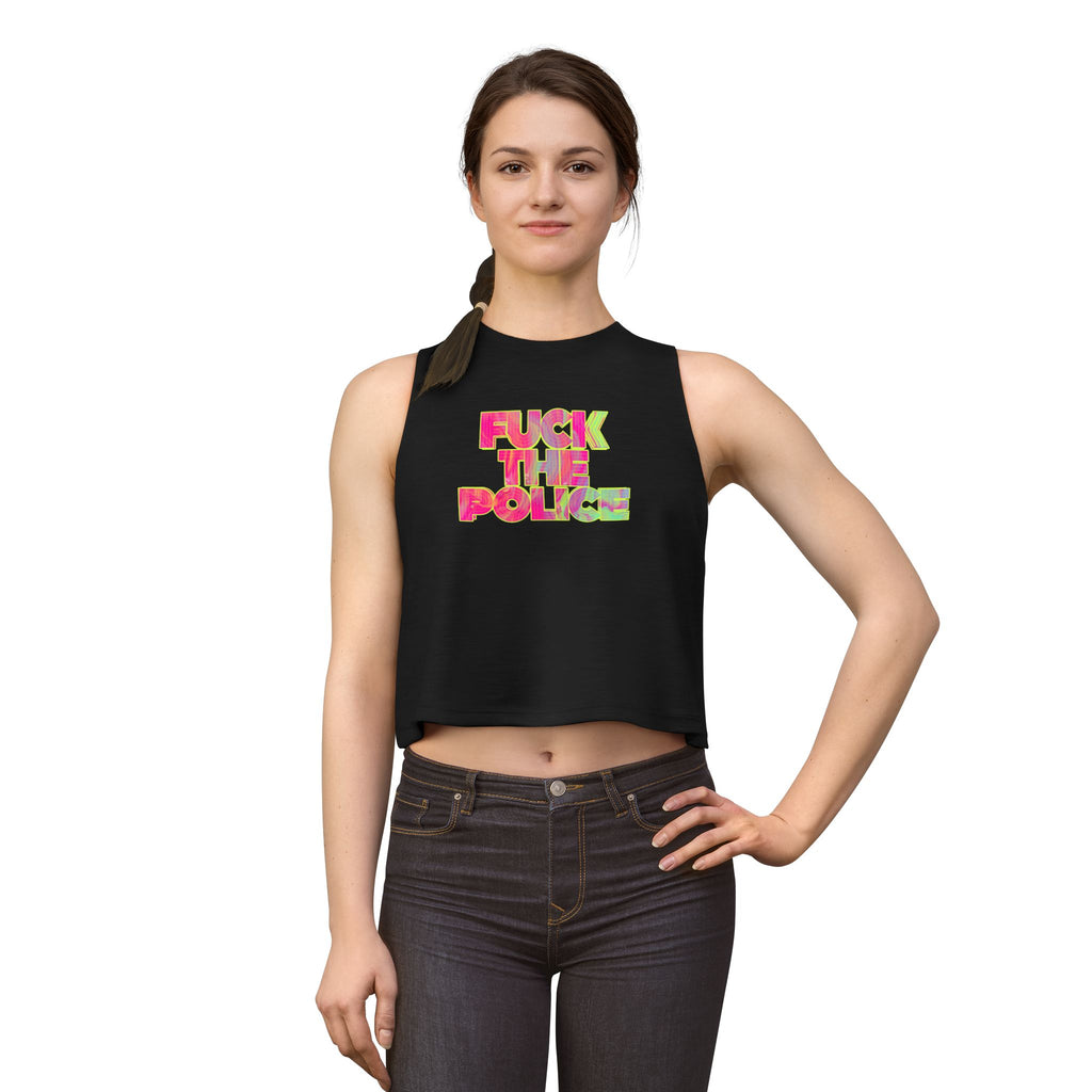 'F*** The Police' Neon Protest Crop Top Tee