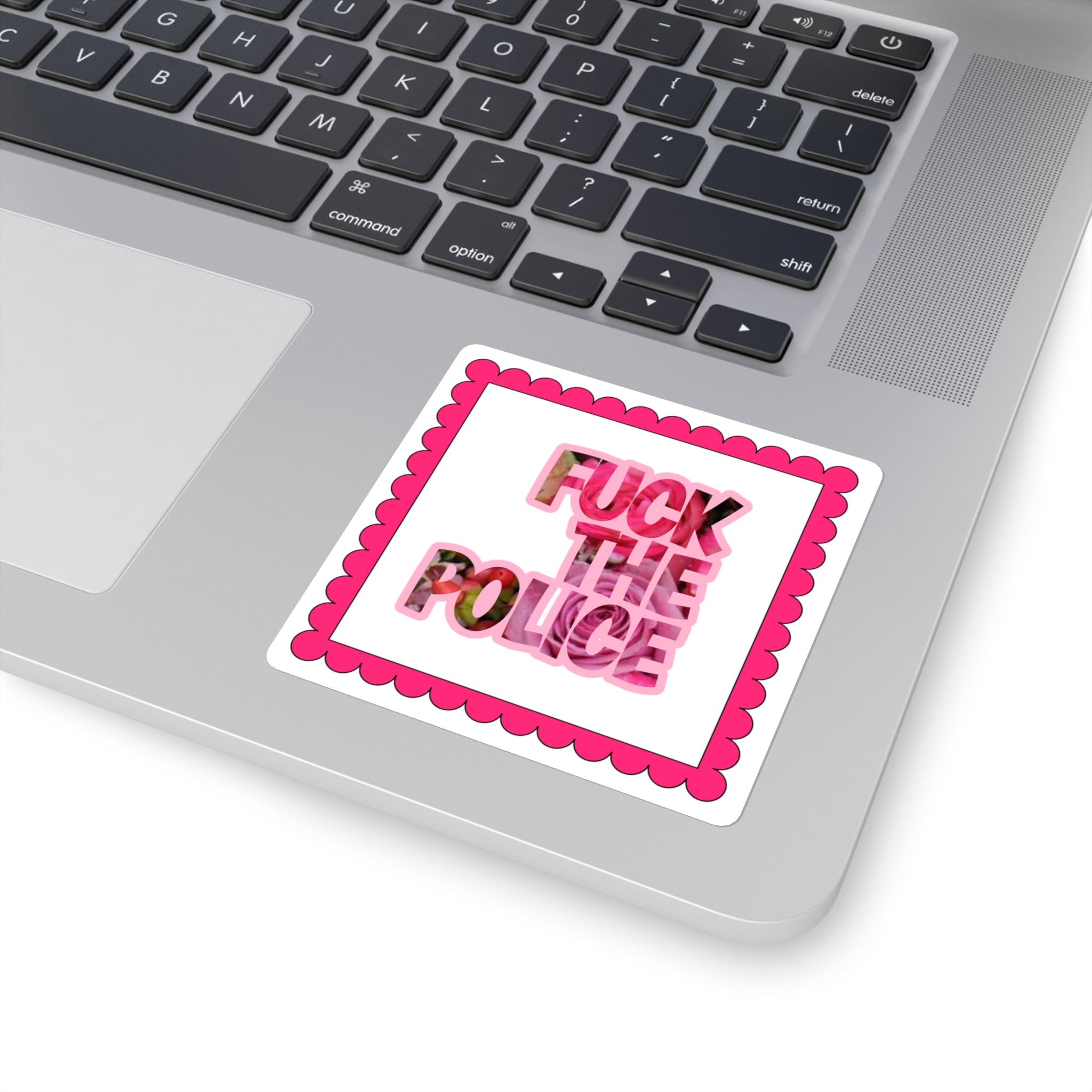 FUCK THE POLICE Pink Floral Roses Protest Design Square Sticker.