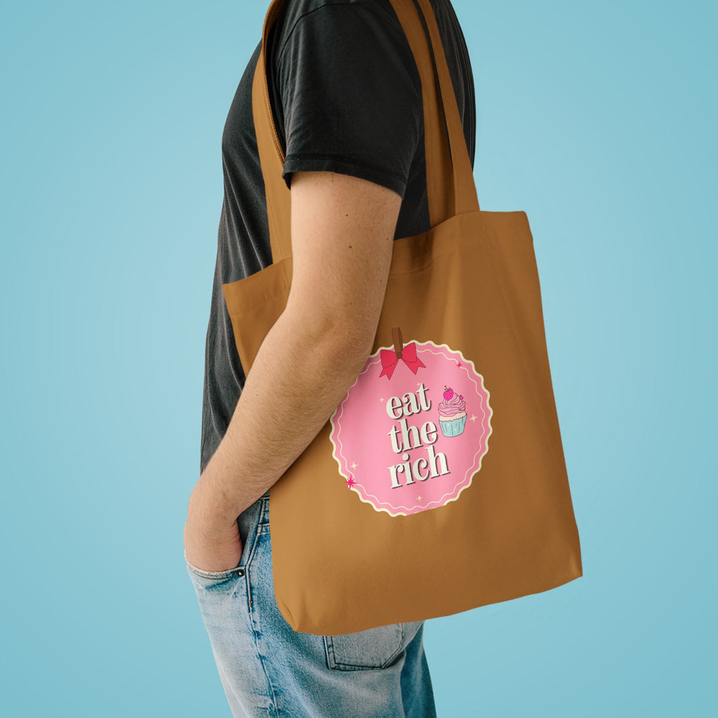'Eat the Rich' Coquette Pink Cupcake Cotton Canvas Tote Bag