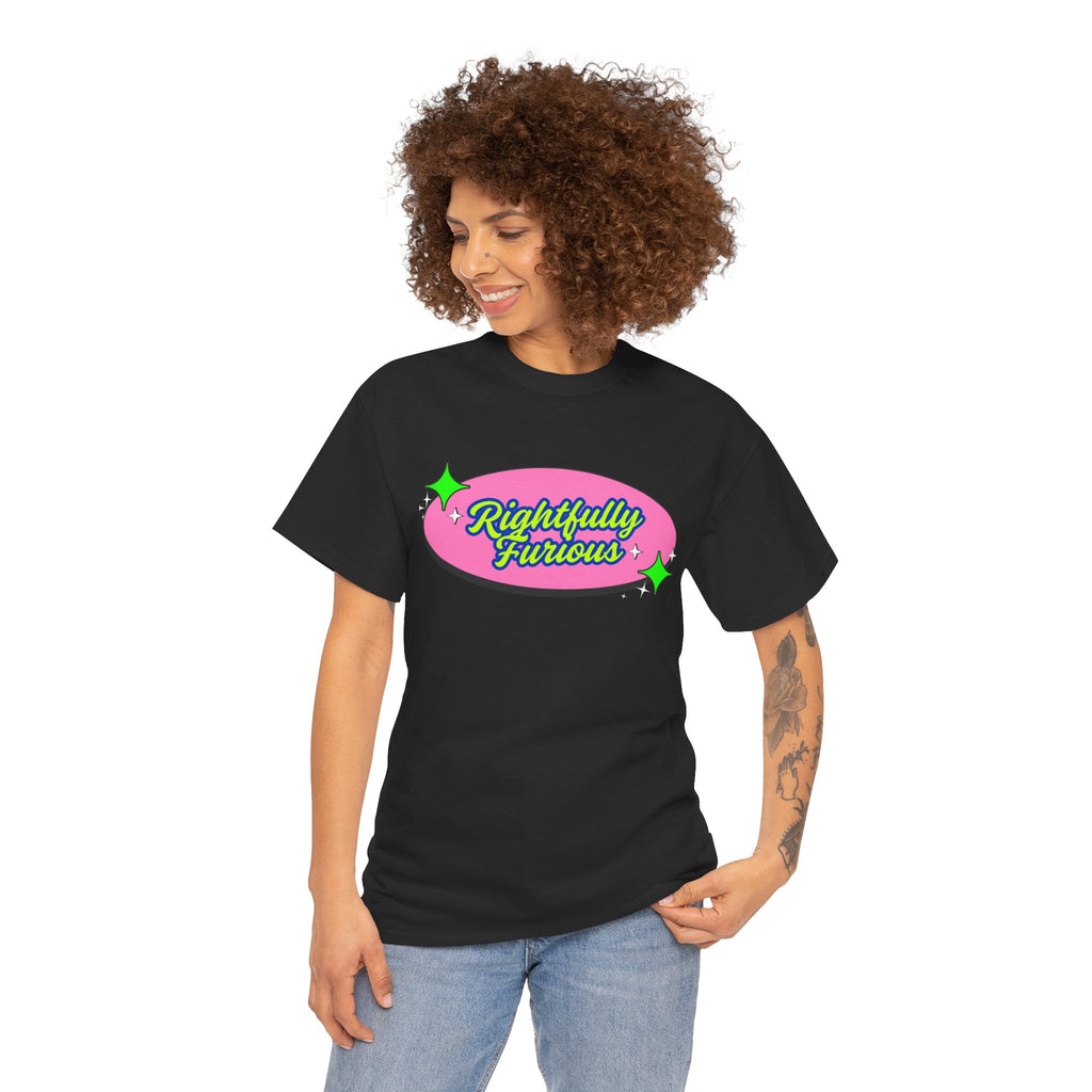 Rightfully Furious Retro Pink & Neon Graphic T-Shirt — "
