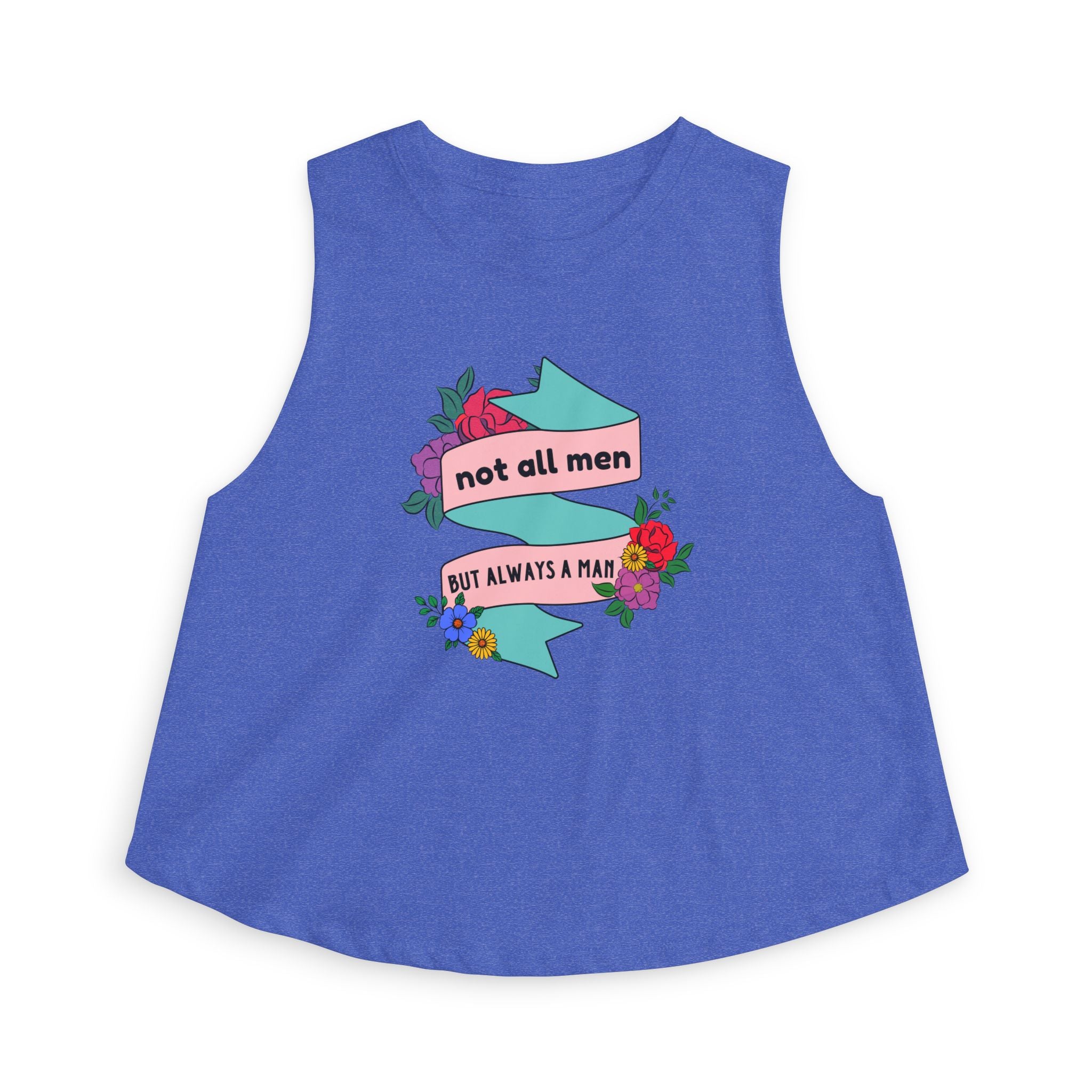 'Not All Men' Feminist Floral Tattoo Banner Crop Top Tee