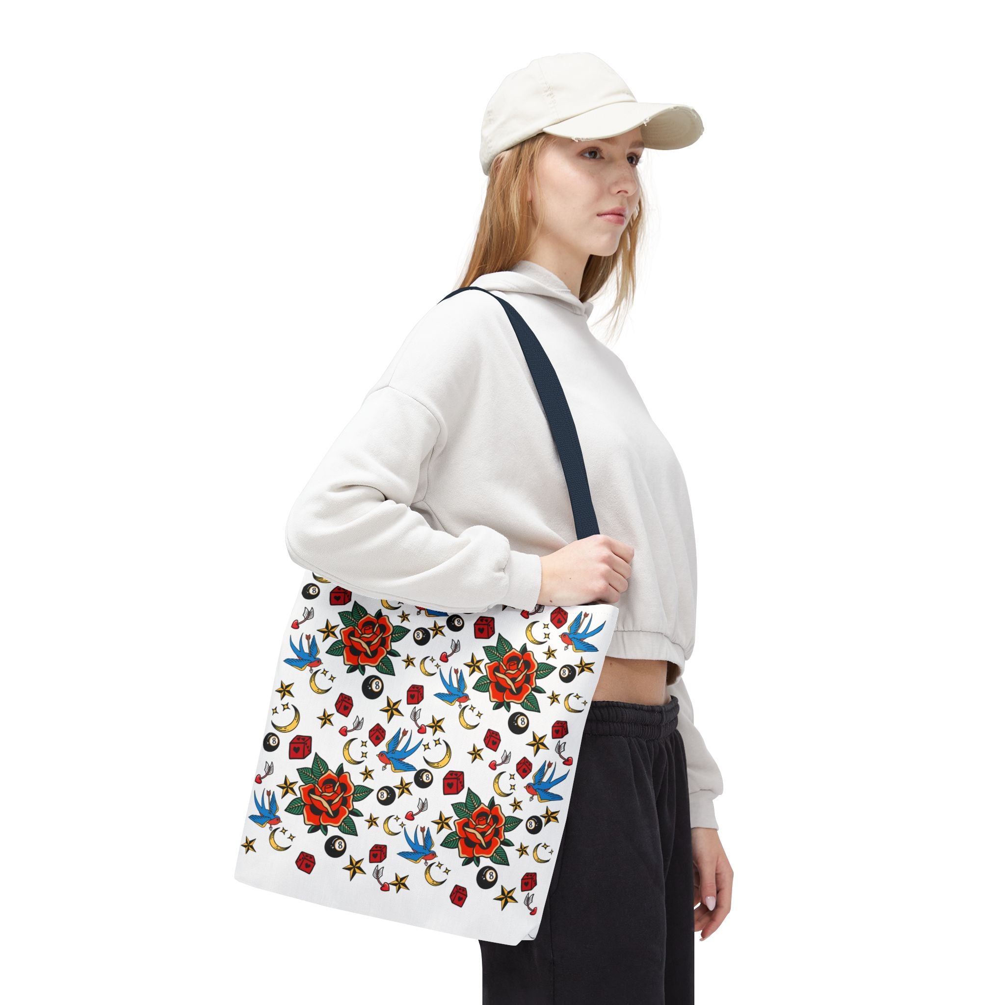 Vintage Tattoo Rose Pattern Tote Bag