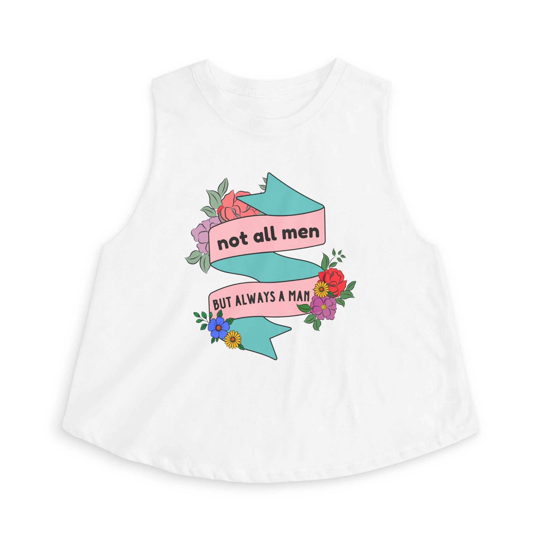 Not All Men Feminist Floral Tattoo Banner Crop Top