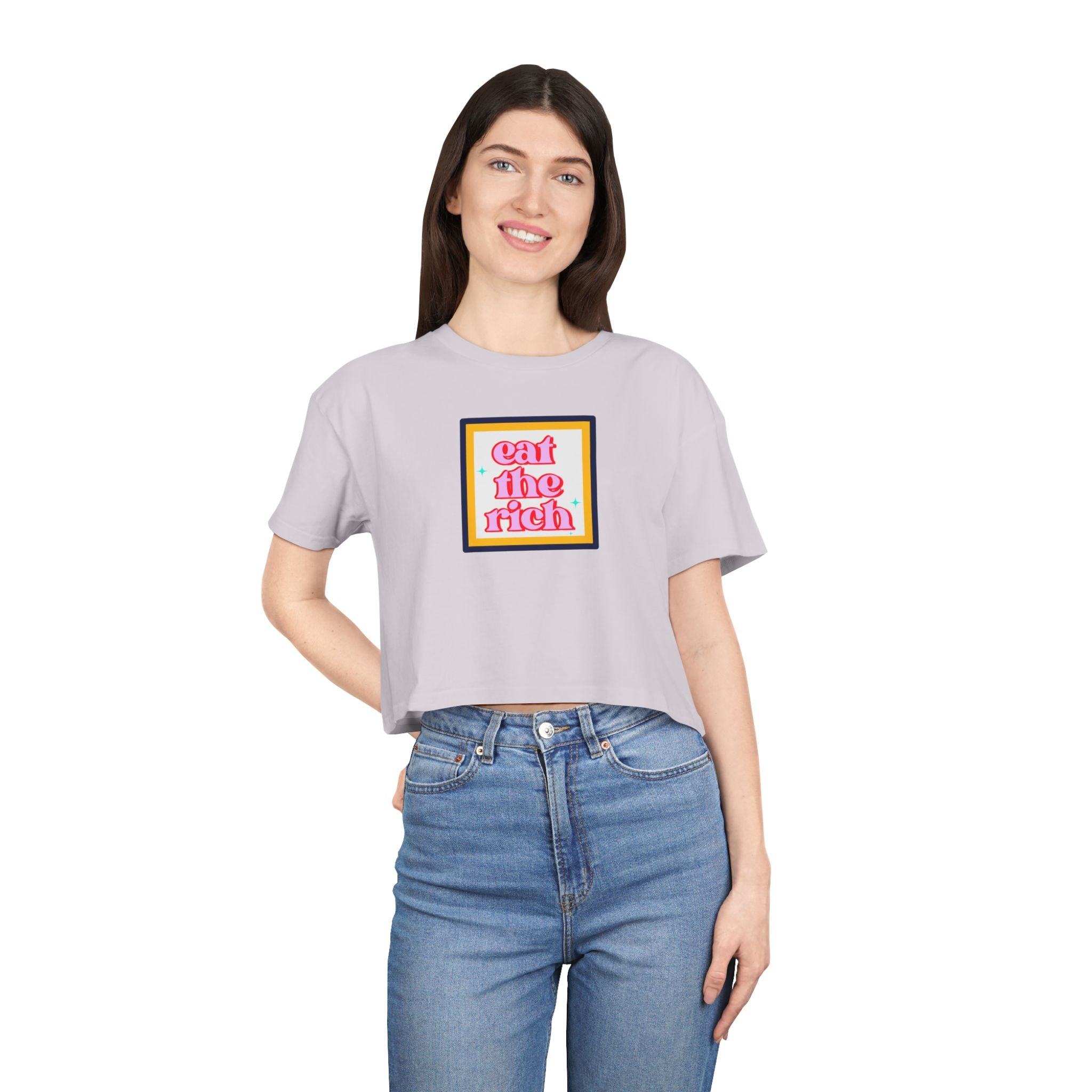 Eat The Rich - Pink Graphic Protest Crop Top Tee