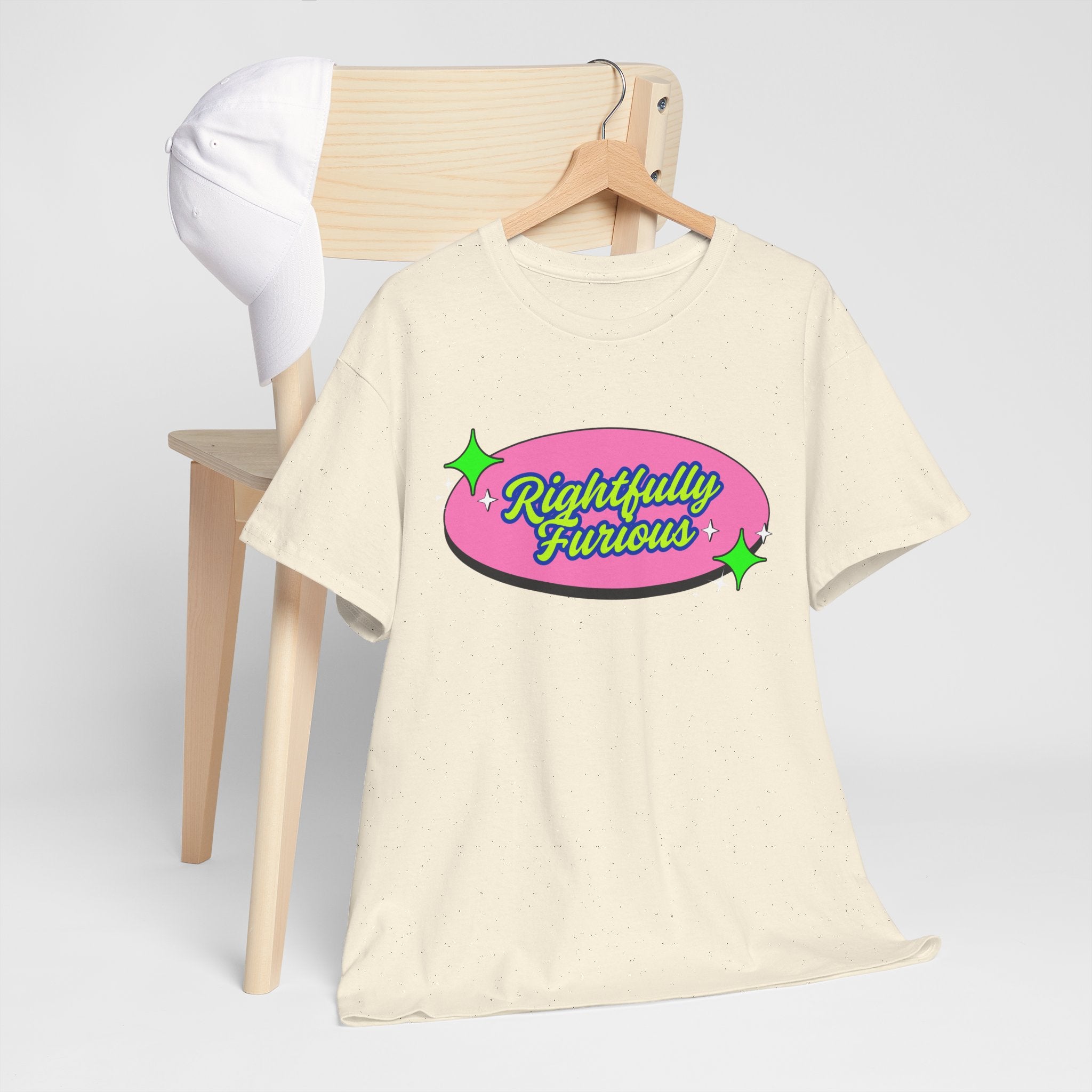 Rightfully Furious Retro Pink & Neon Graphic T-Shirt — "