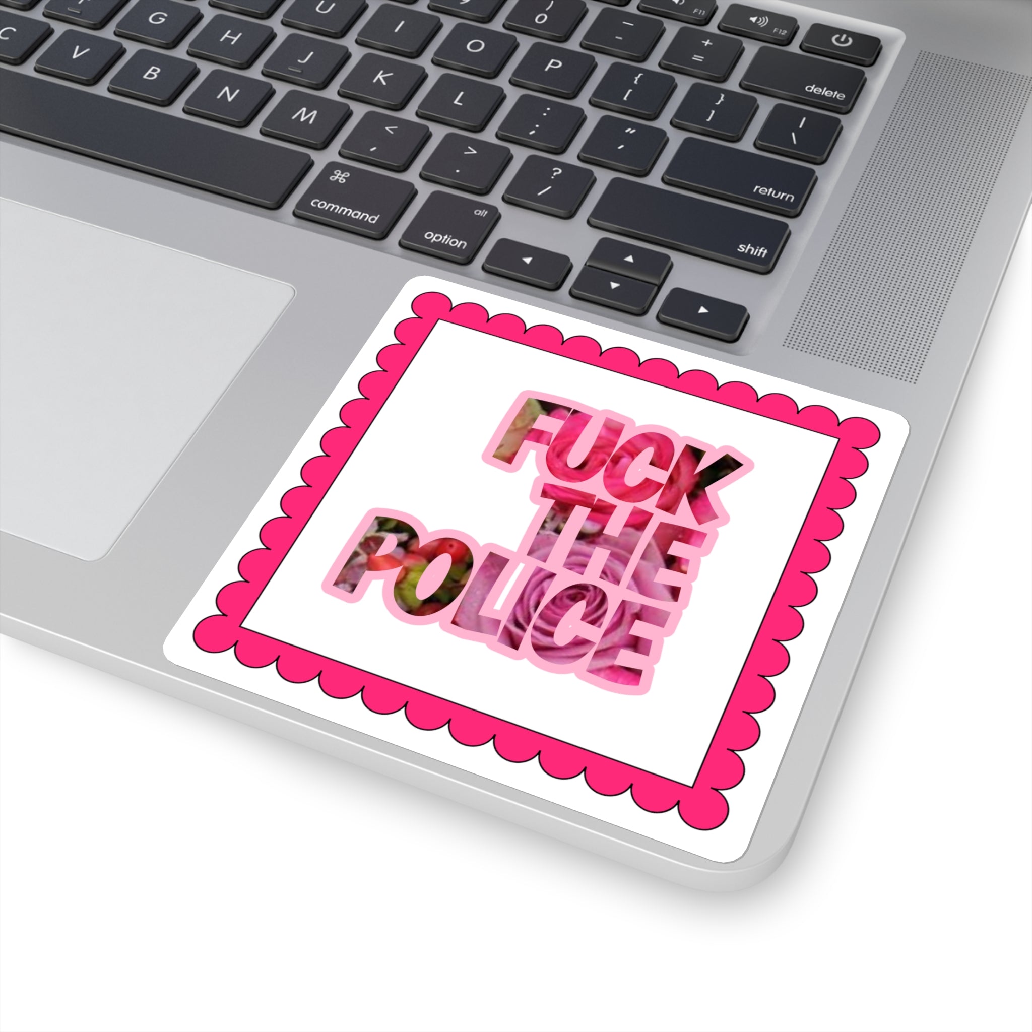 FUCK THE POLICE Pink Floral Roses Protest Design Square Sticker.