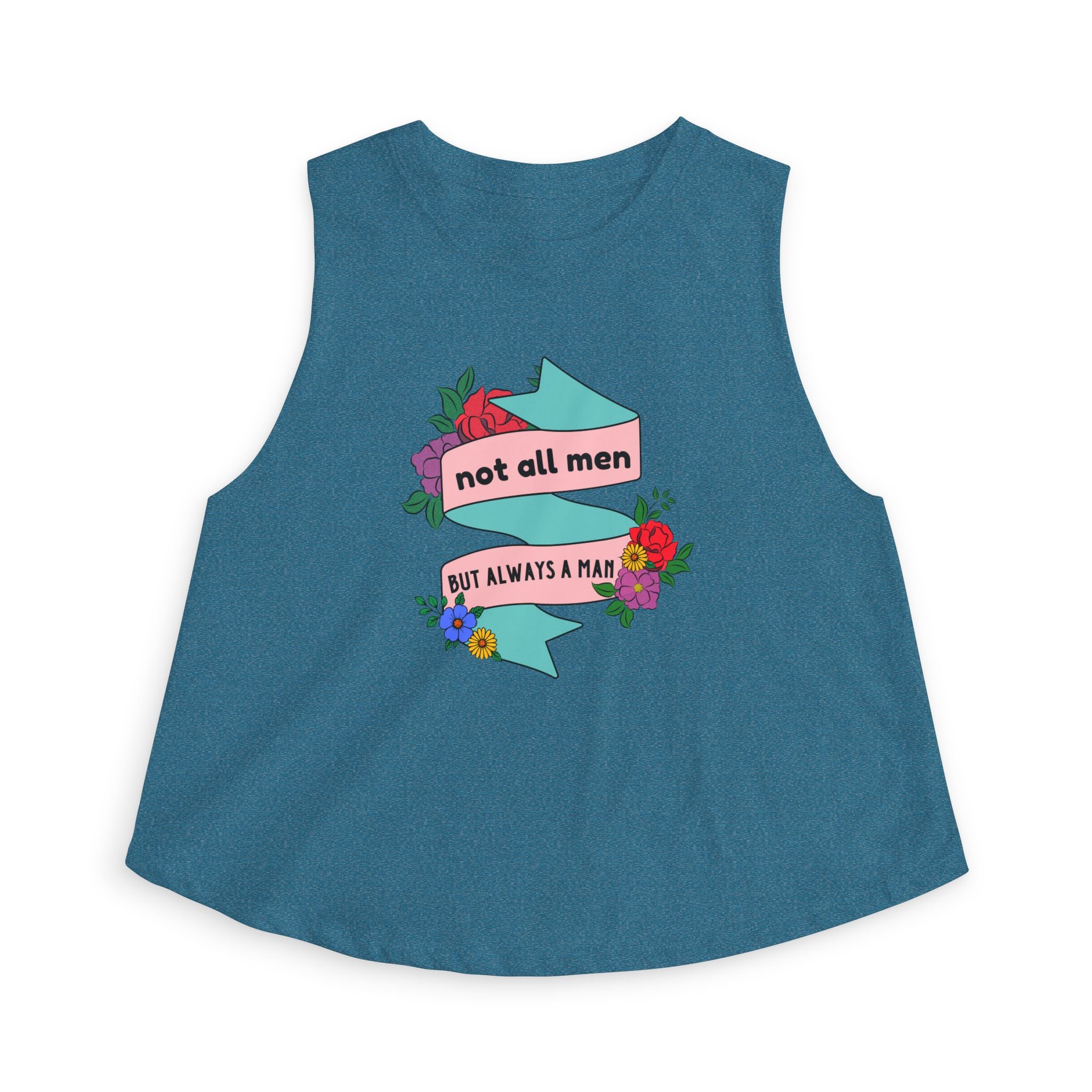 'Not All Men' Feminist Floral Tattoo Banner Crop Top Tee