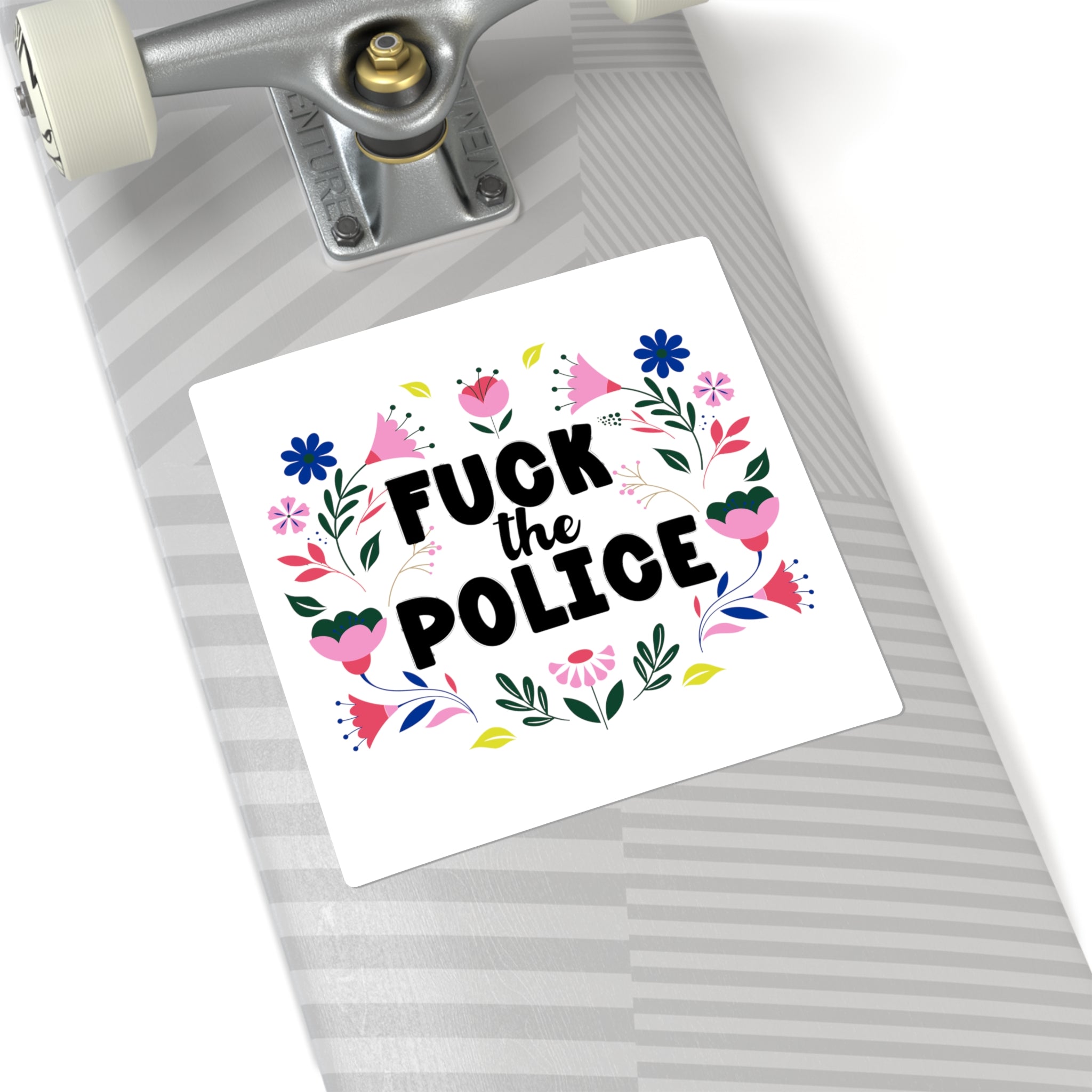 Boho Feminine 'Fuck The Police' Floral Protest Sticker Square Sticker.