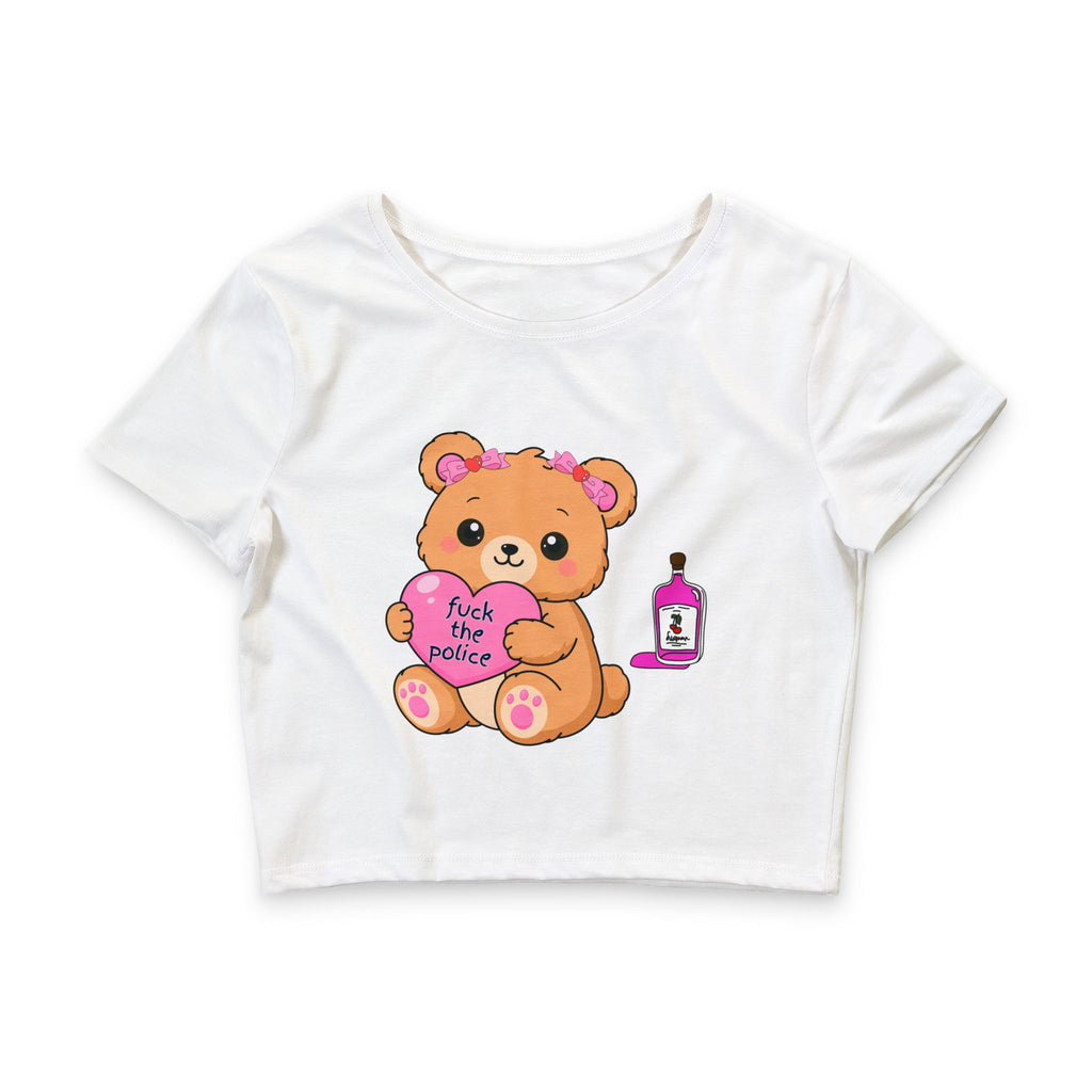 Funny Bear 'Fuck the Police' Love Hearts Crop Tee
