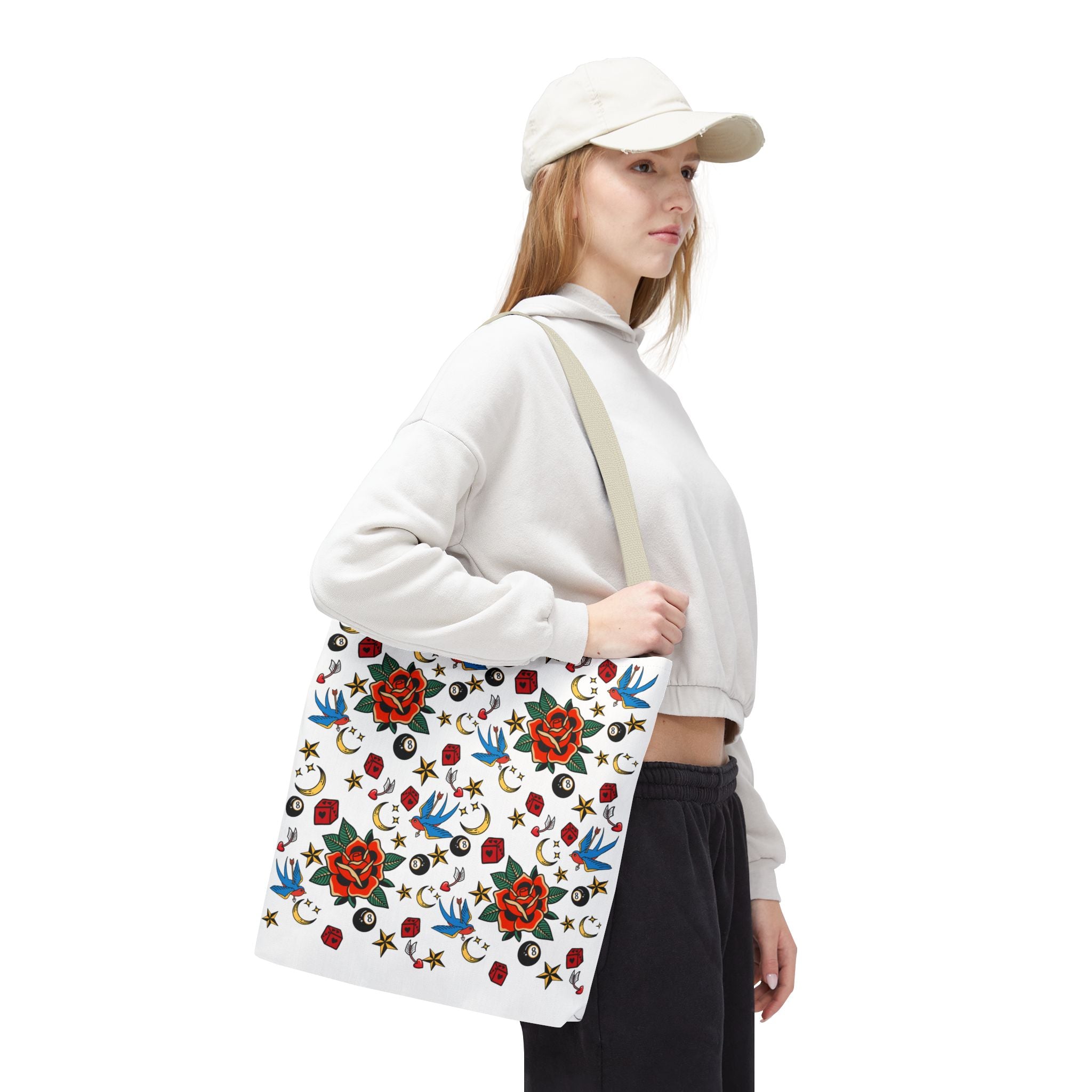 Vintage Tattoo Rose Pattern Tote Bag