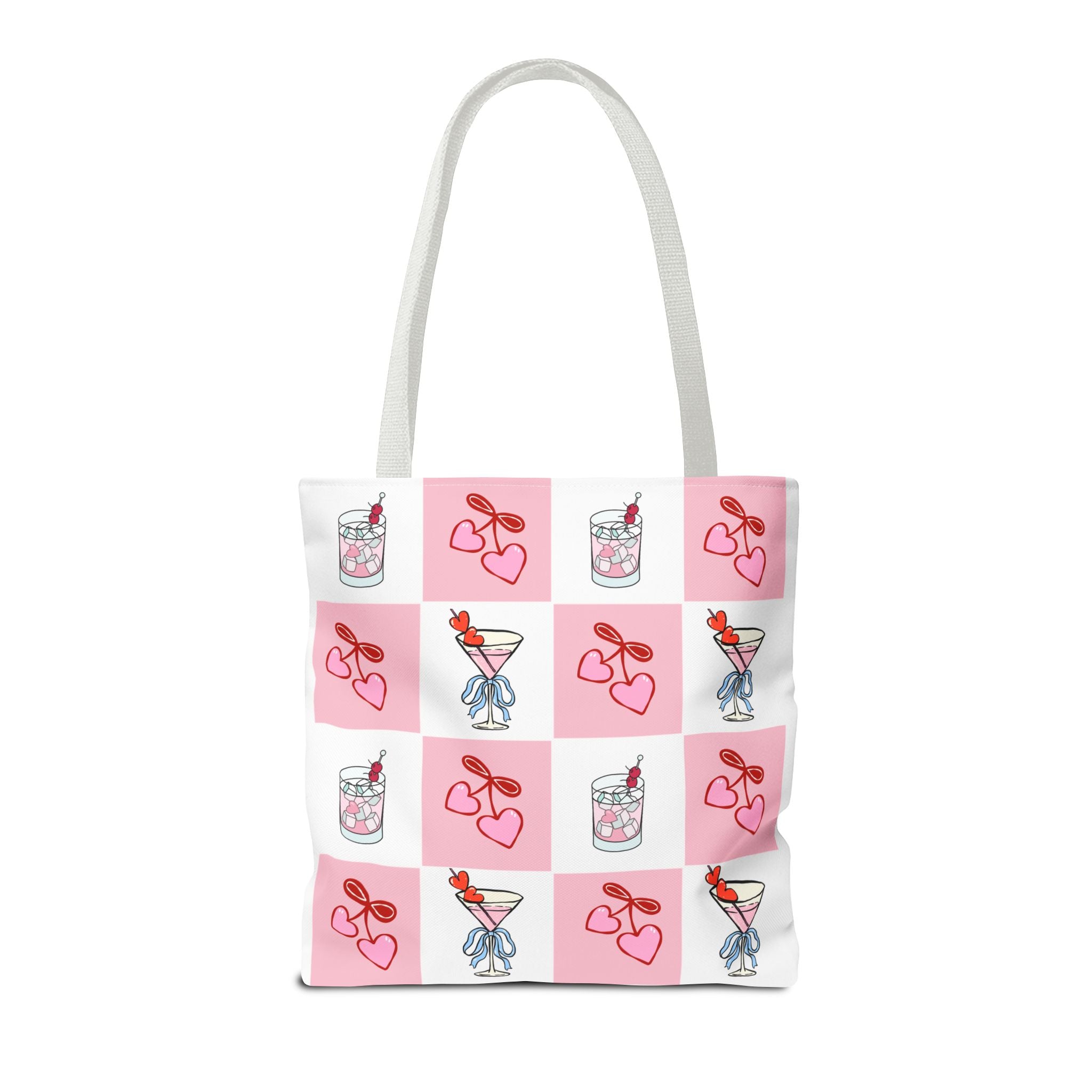 Valentine Cocktail Tote Bag – Pink Heart & Cherry Martinis AOP Tote
