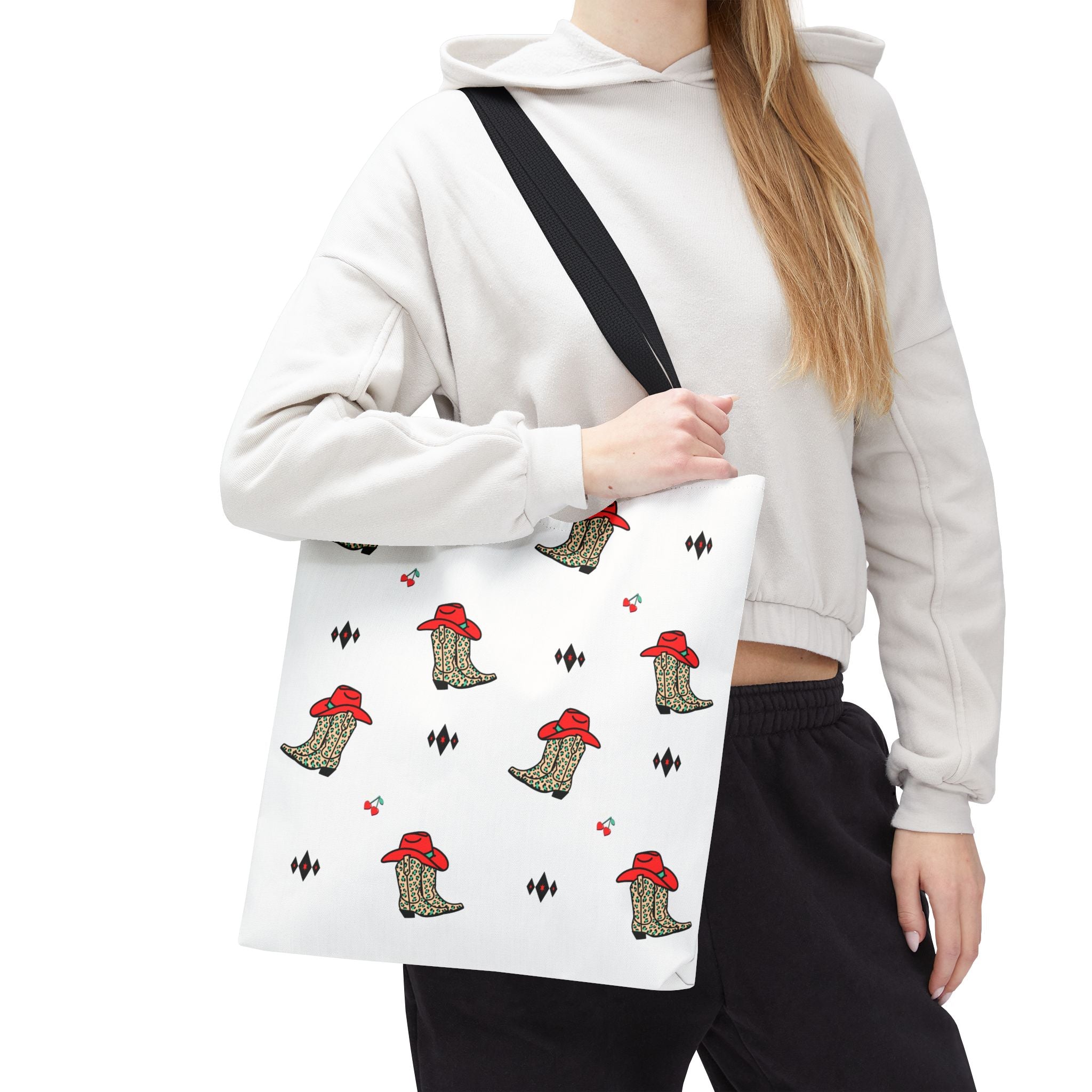 Cowboy Cherry Heart Pattern Tote Bag