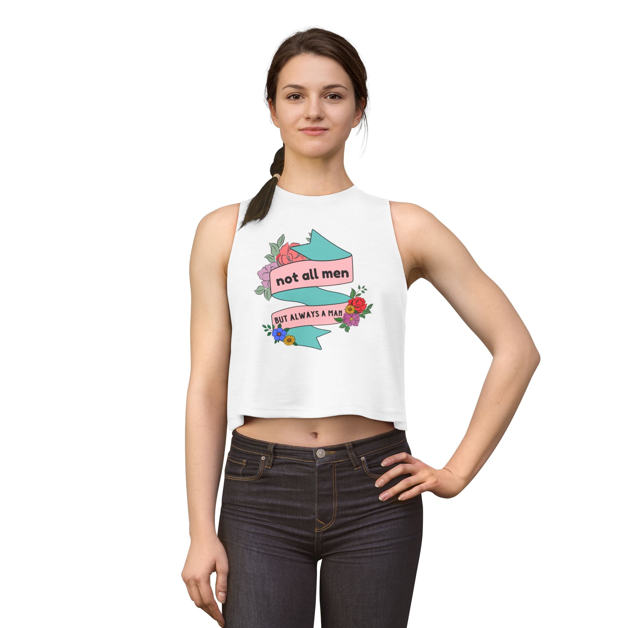 Not All Men Feminist Floral Tattoo Banner Crop Top