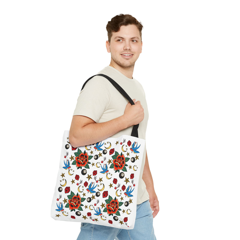 Vintage Tattoo Rose Pattern Tote Bag