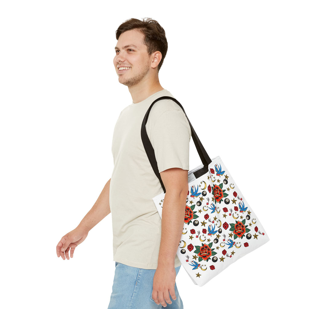 Vintage Tattoo Rose Pattern Tote Bag