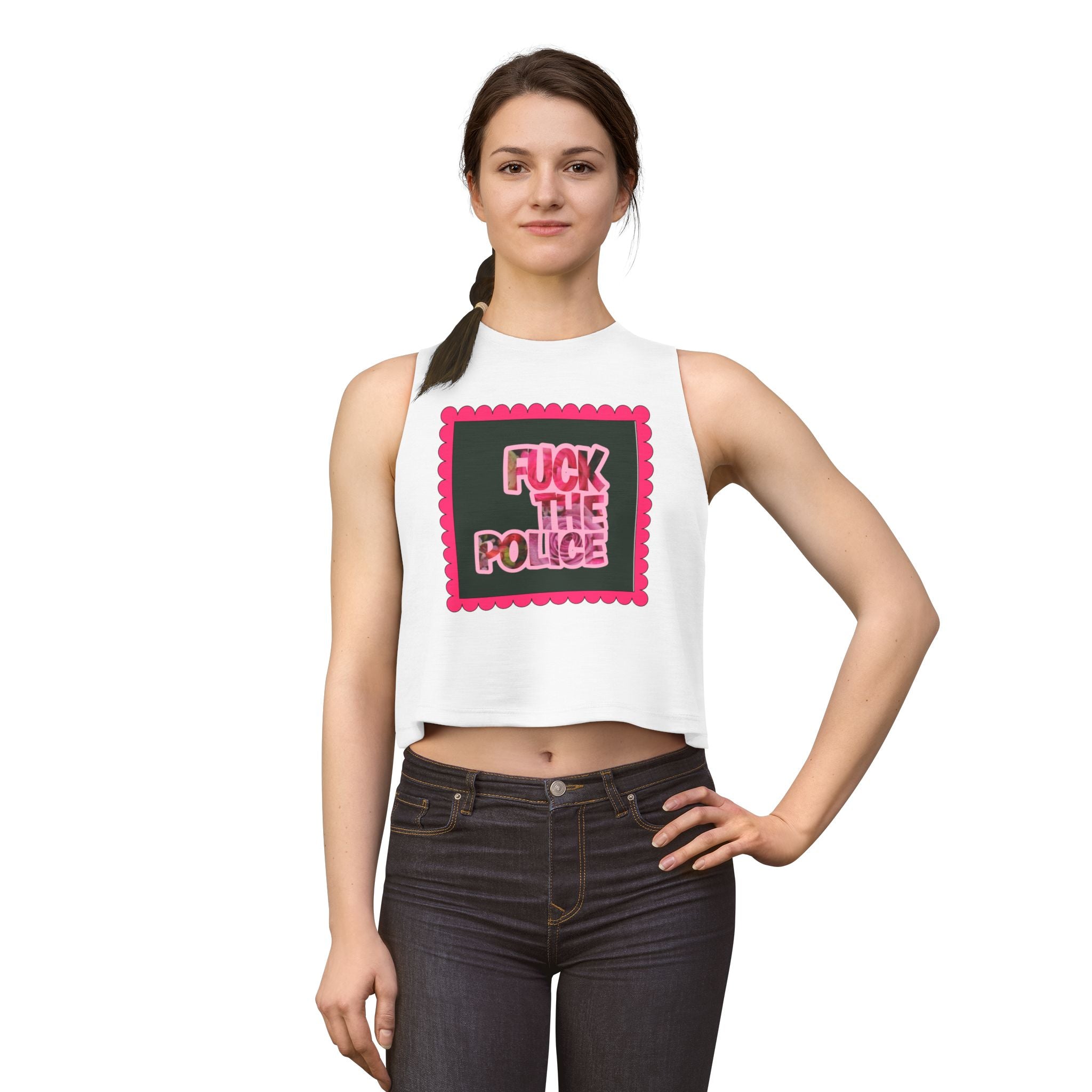 Crop Top — 'F*** the Police' Pink Graphic Protest Tank