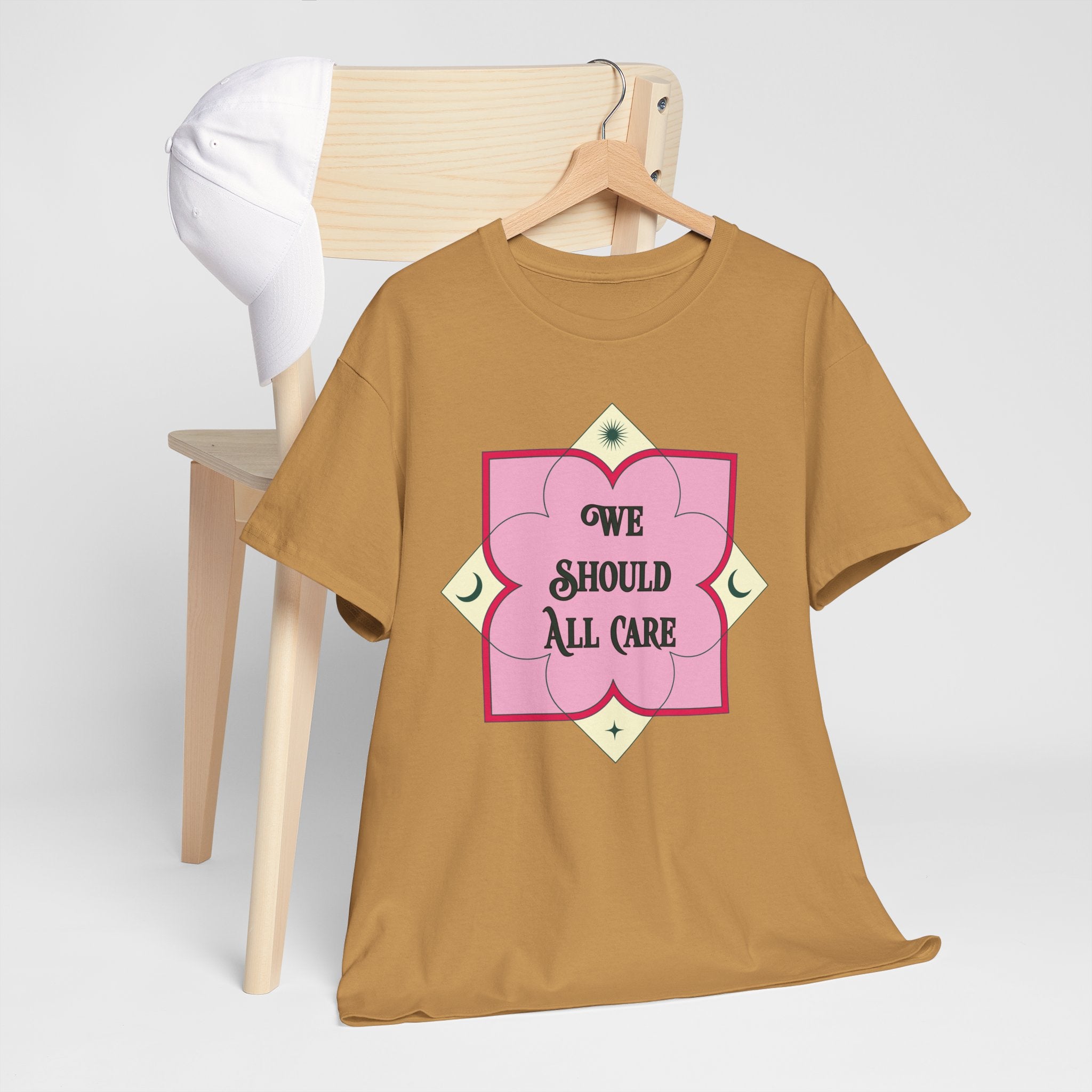 We Should All Care T-Shirt — Pink Floral Compassion Graphic Tee