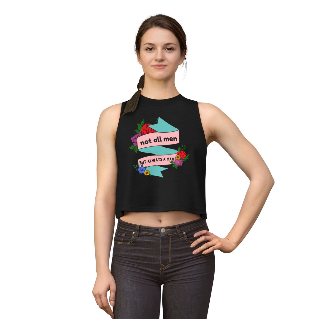 Not All Men Feminist Floral Tattoo Banner Crop Top