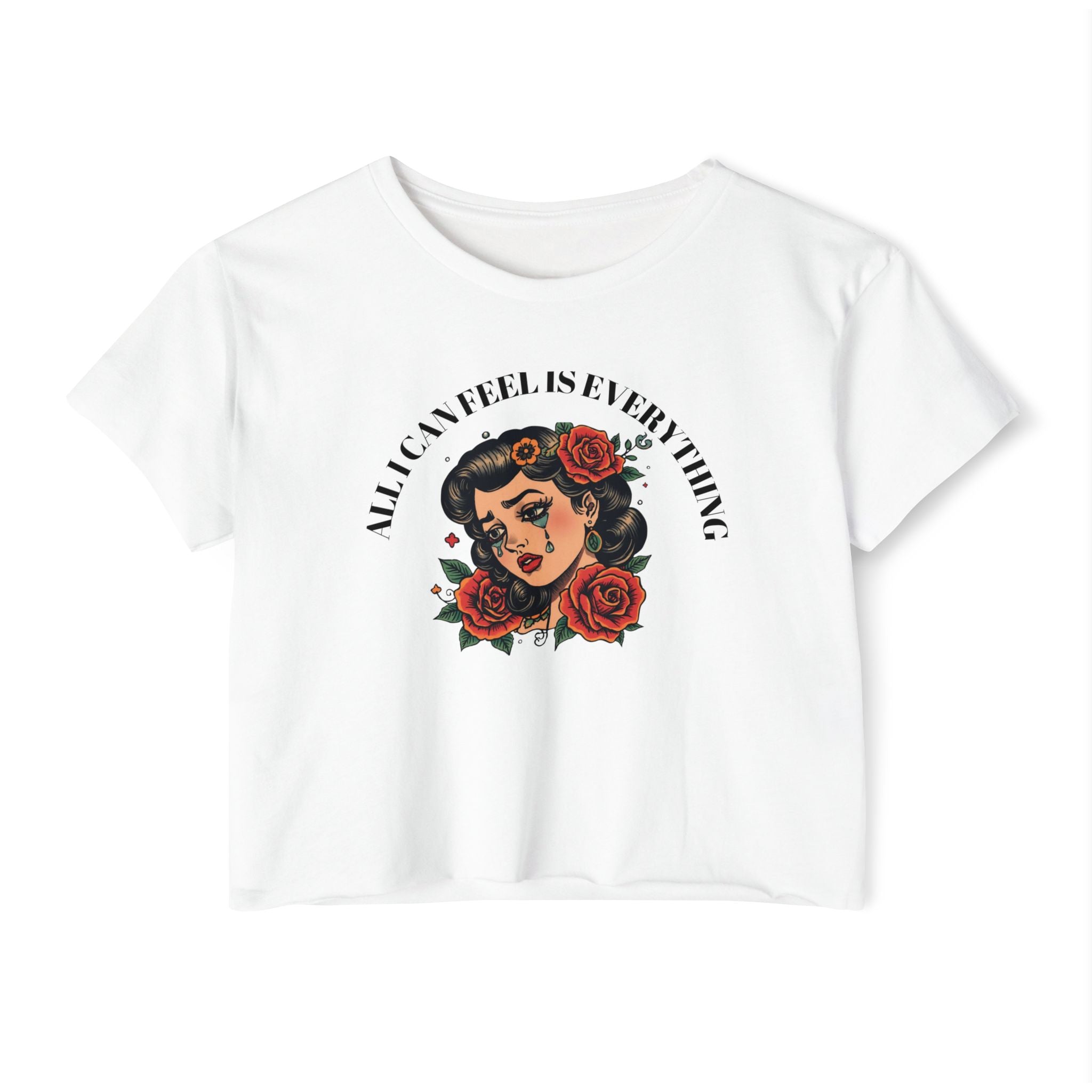 Retro Rose Tattoo 'All I Can Feel Is Everything' Graphic Empath Gift - Festival Crop Top