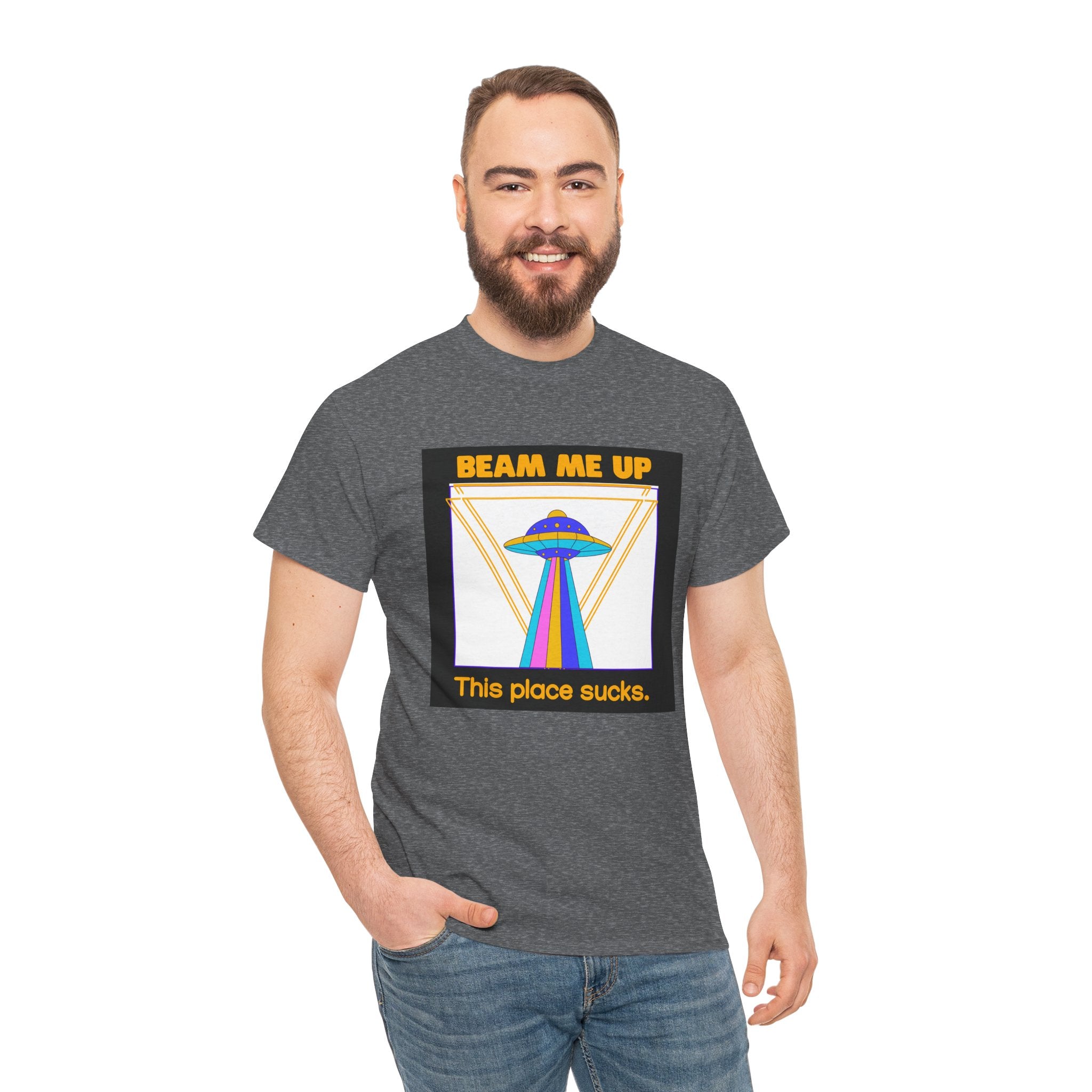 'Beam Me Up' Funny UFO Unisex Cotton T-Shirt