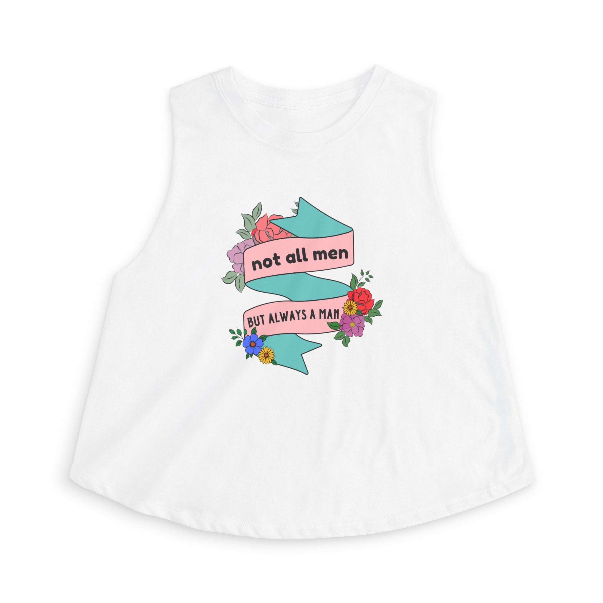 'Not All Men' Feminist Floral Tattoo Banner Crop Top Tee