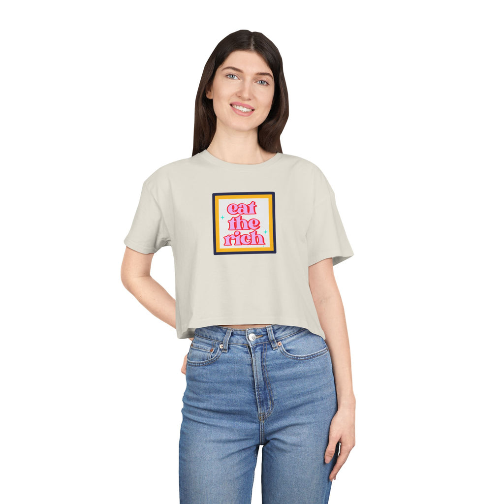 Eat The Rich - Pink Graphic Protest Crop Top Tee