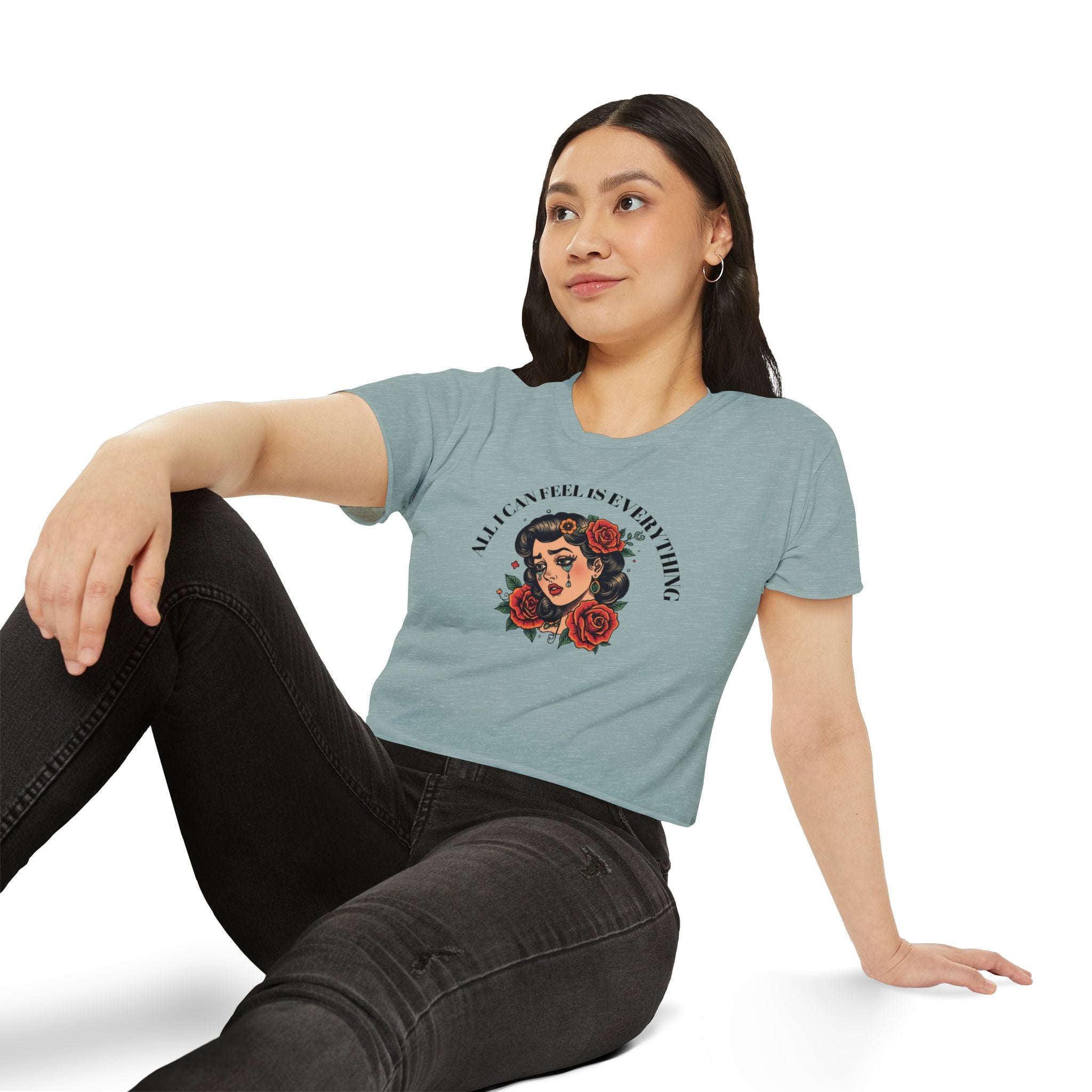 Retro Rose Tattoo 'All I Can Feel Is Everything' Graphic Empath Gift - Festival Crop Top