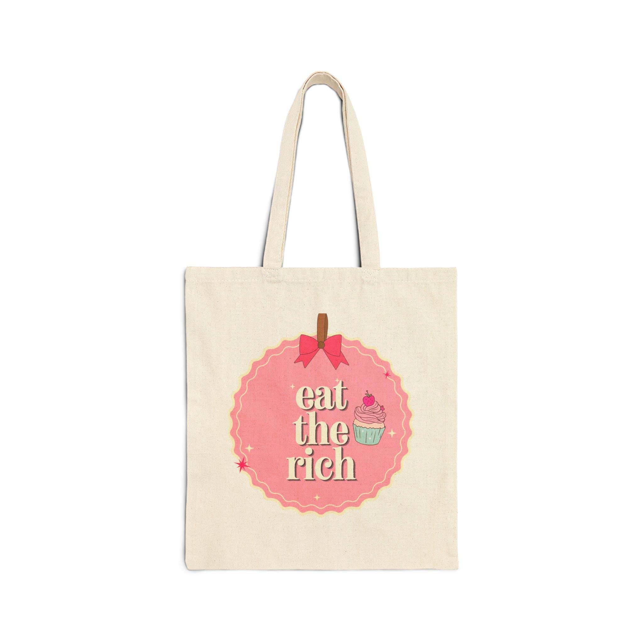 Eat the Rich Coquette Pink Pastry Cupcake Cotton Canvas Tote Bag