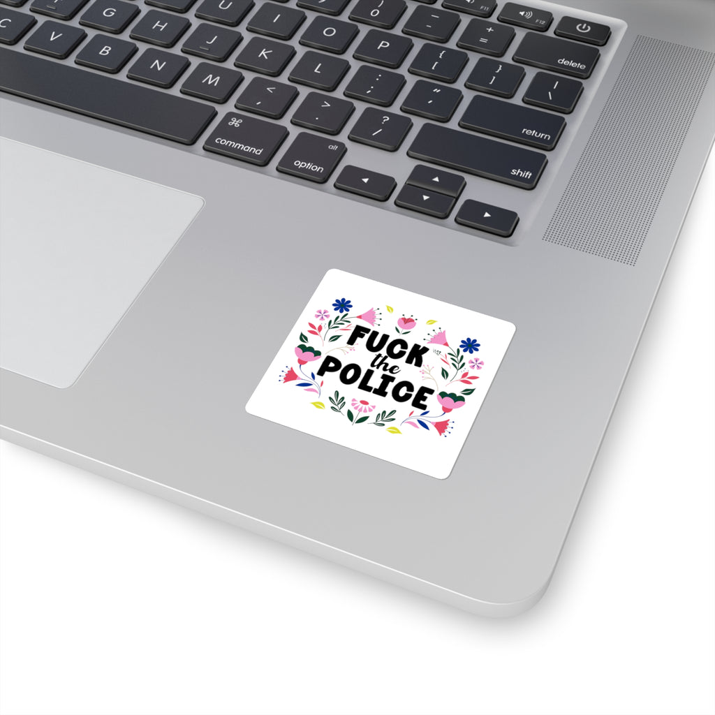 Boho Feminine 'Fuck The Police' Floral Protest Sticker Square Sticker.