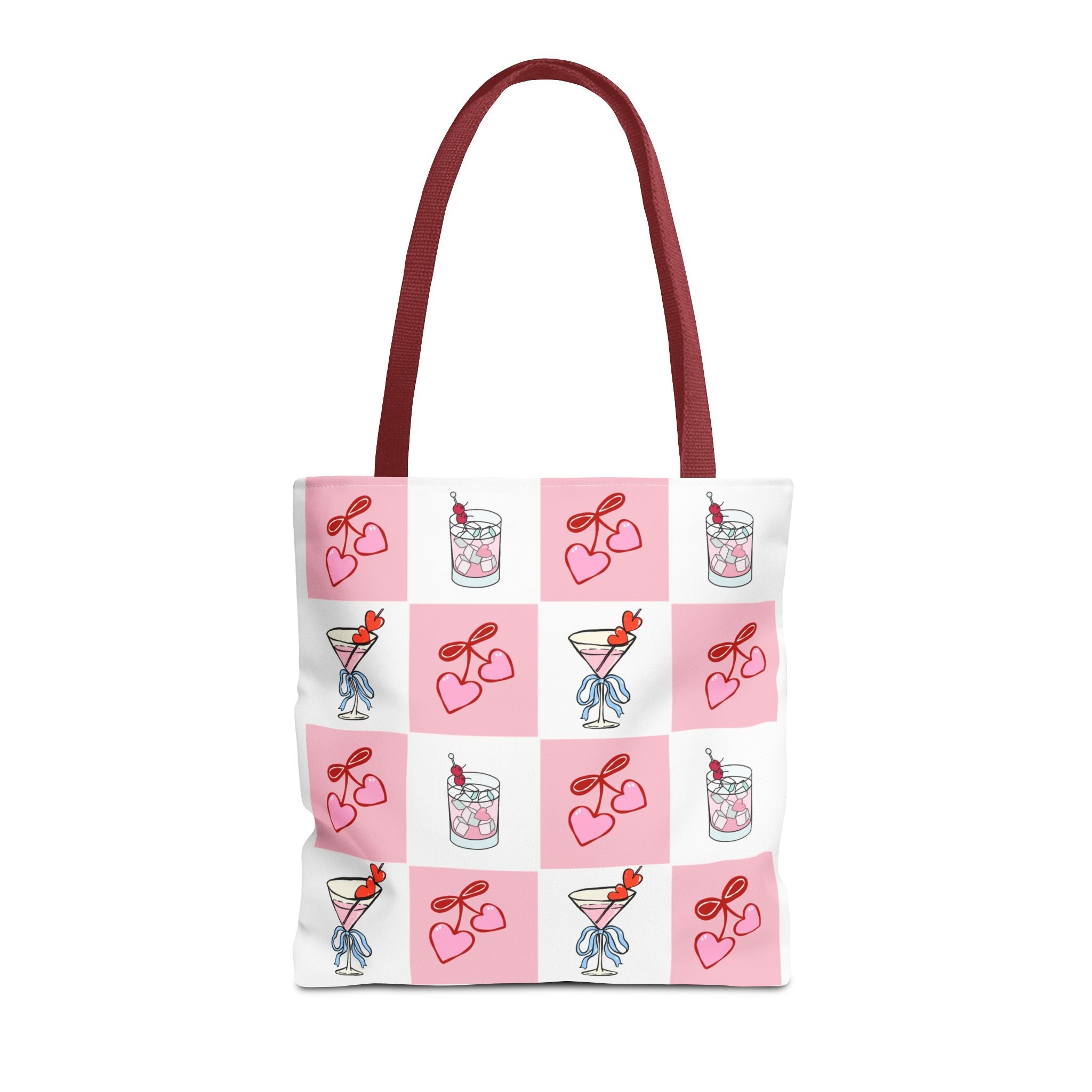 Valentine Cocktail Tote Bag – Pink Heart & Cherry Martinis AOP Tote