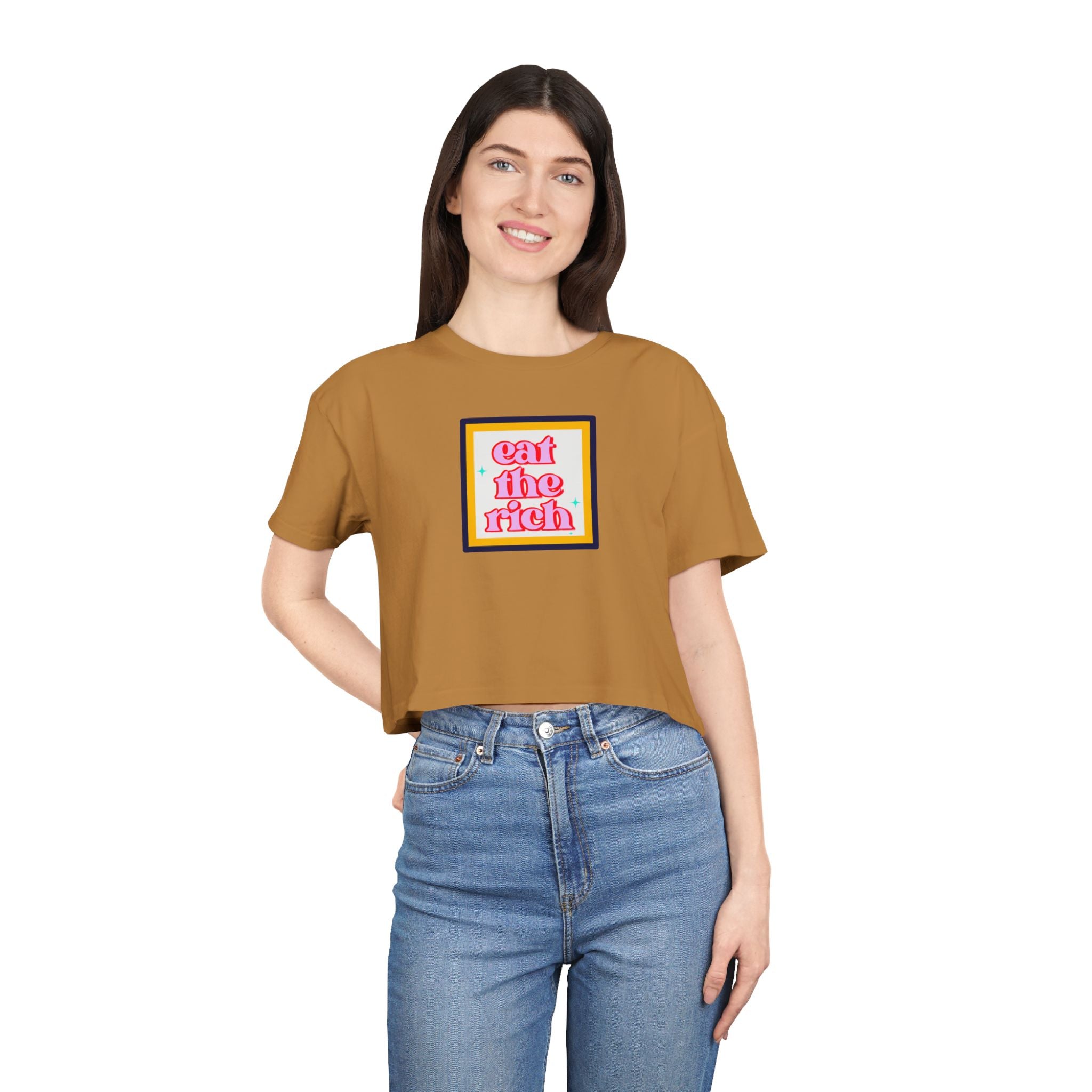 Eat The Rich - Pink Graphic Protest Crop Top Tee