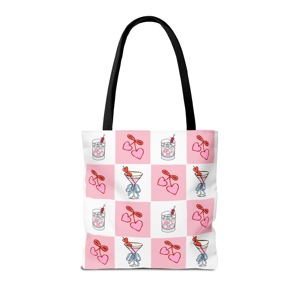 Valentine Cocktail Tote Bag – Pink Heart & Cherry Martinis AOP Tote