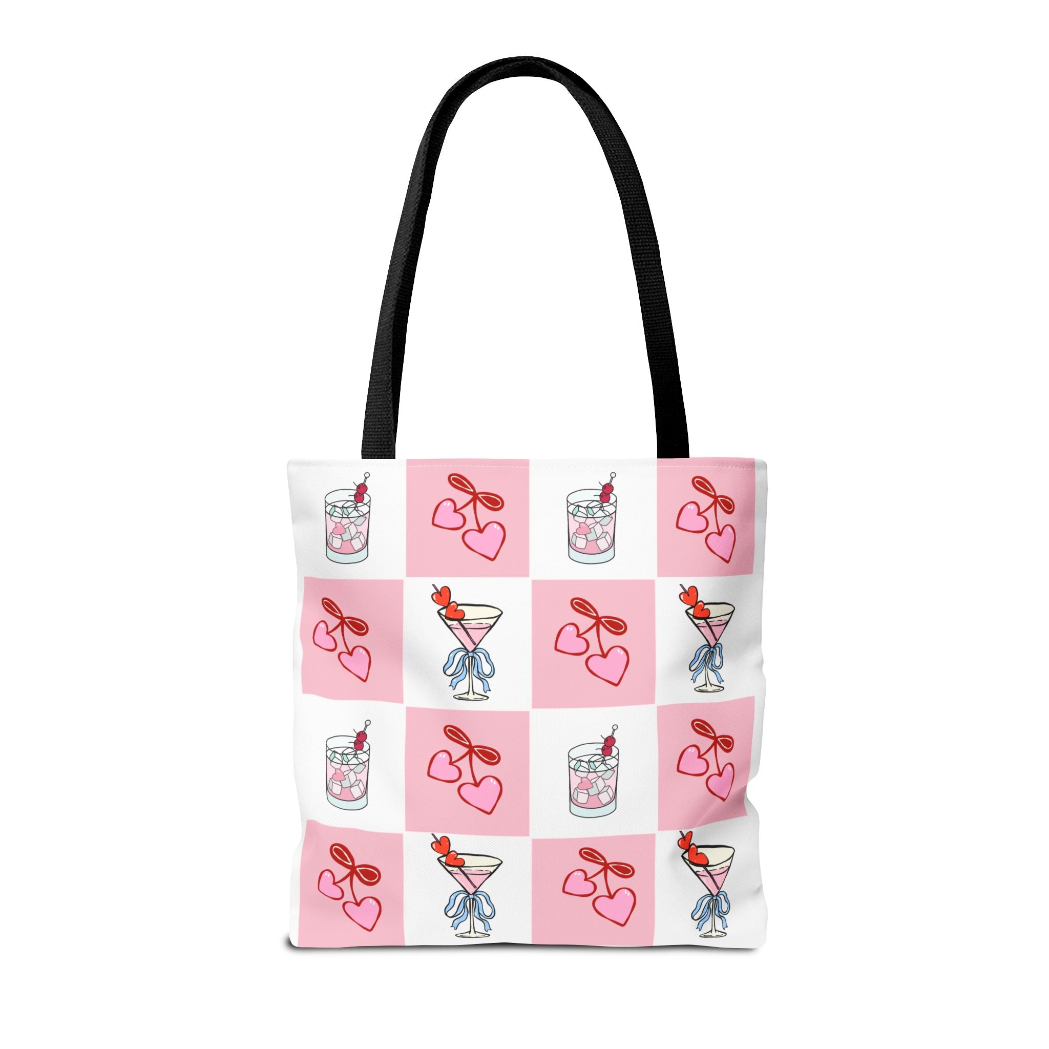 Valentine Cocktail Tote Bag – Pink Heart & Cherry Martinis AOP Tote