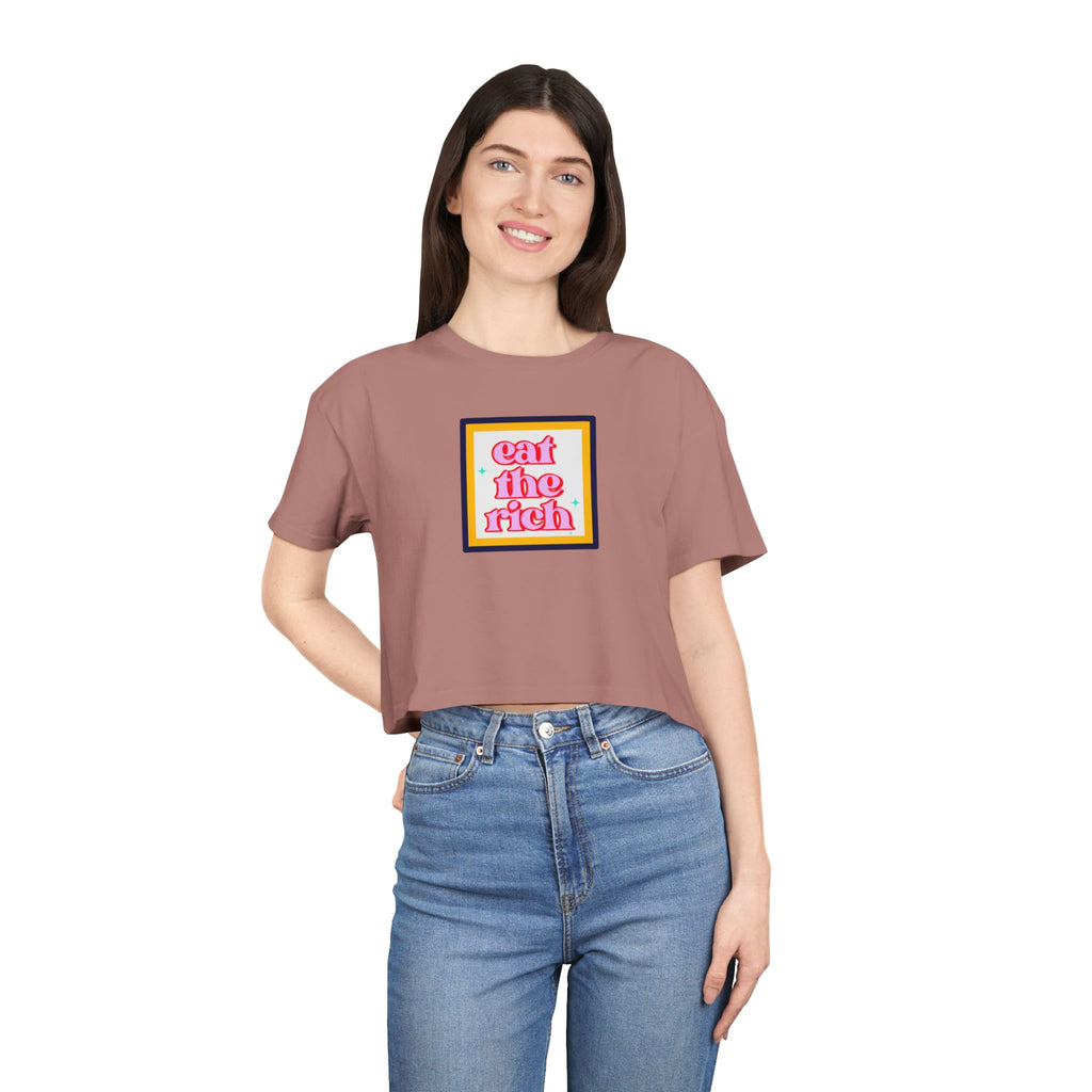 Eat The Rich - Pink Graphic Protest Crop Top Tee