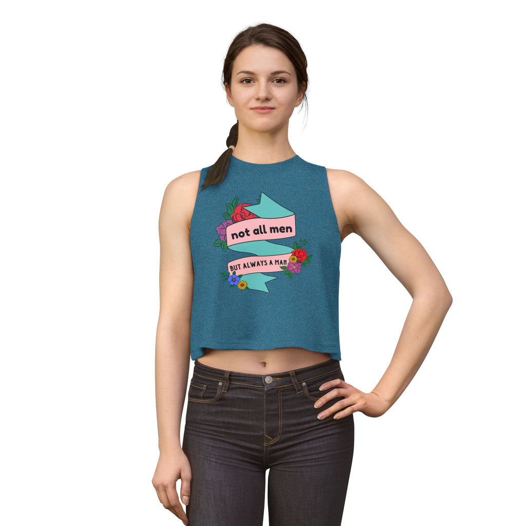 Not All Men Feminist Floral Tattoo Banner Crop Top